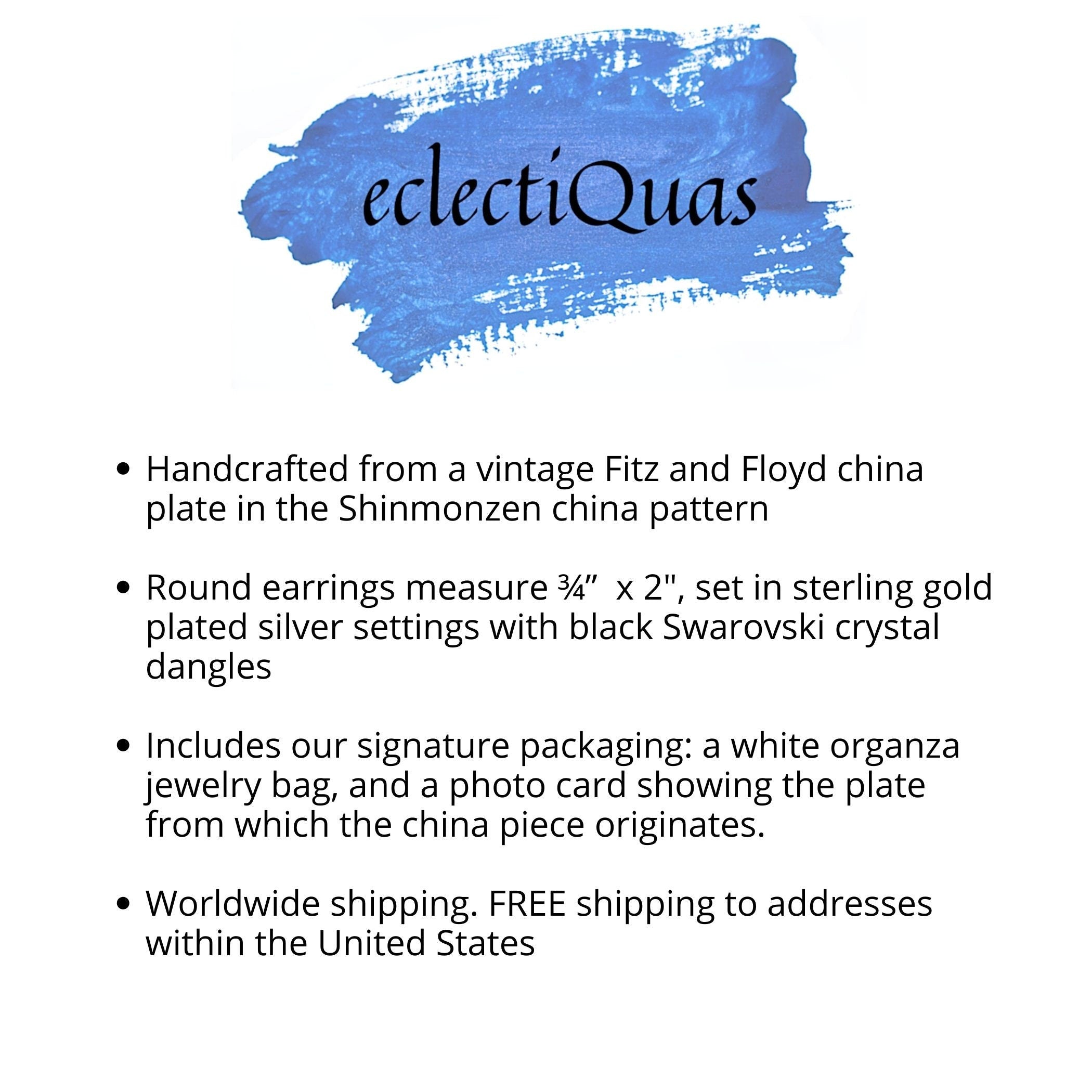 Modern Japanese Porcelain Earrings with Black and Gold Seikaiha Design