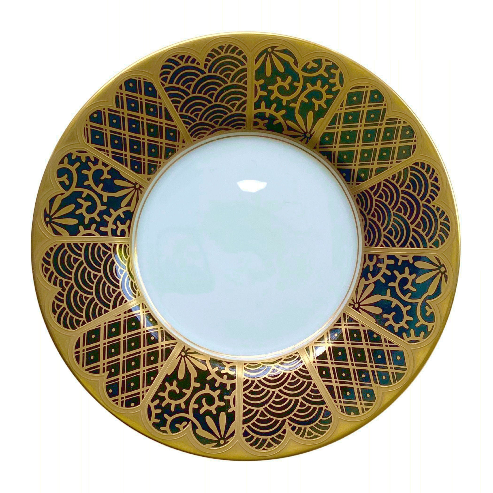 Modern Japanese Porcelain Earrings with Black and Gold Seikaiha Design