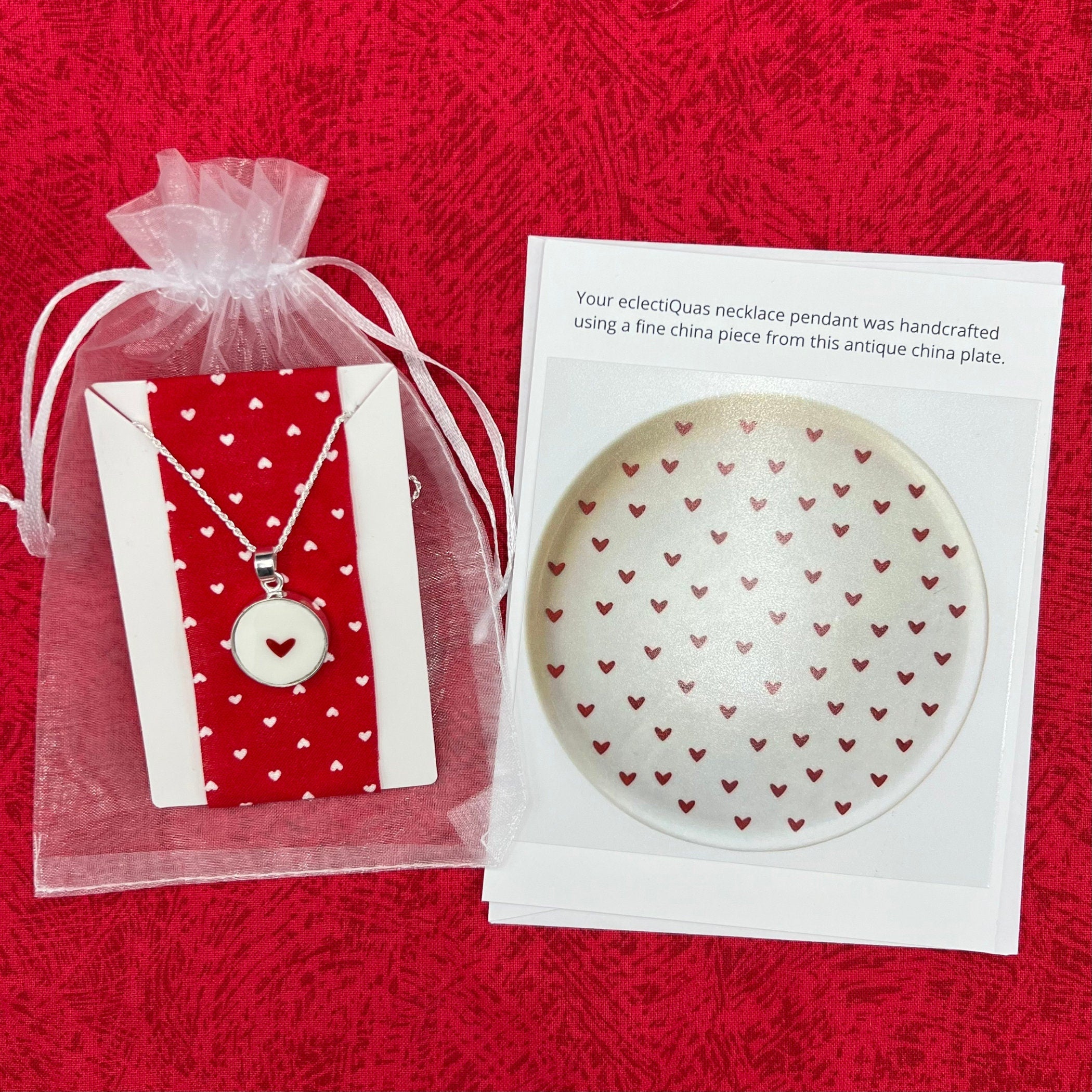 Tiny Red Heart Broken China Jewelry Necklace or Earrings Gift for Girlfriend Birthday handmade with Repurposed China & Sterling Silver