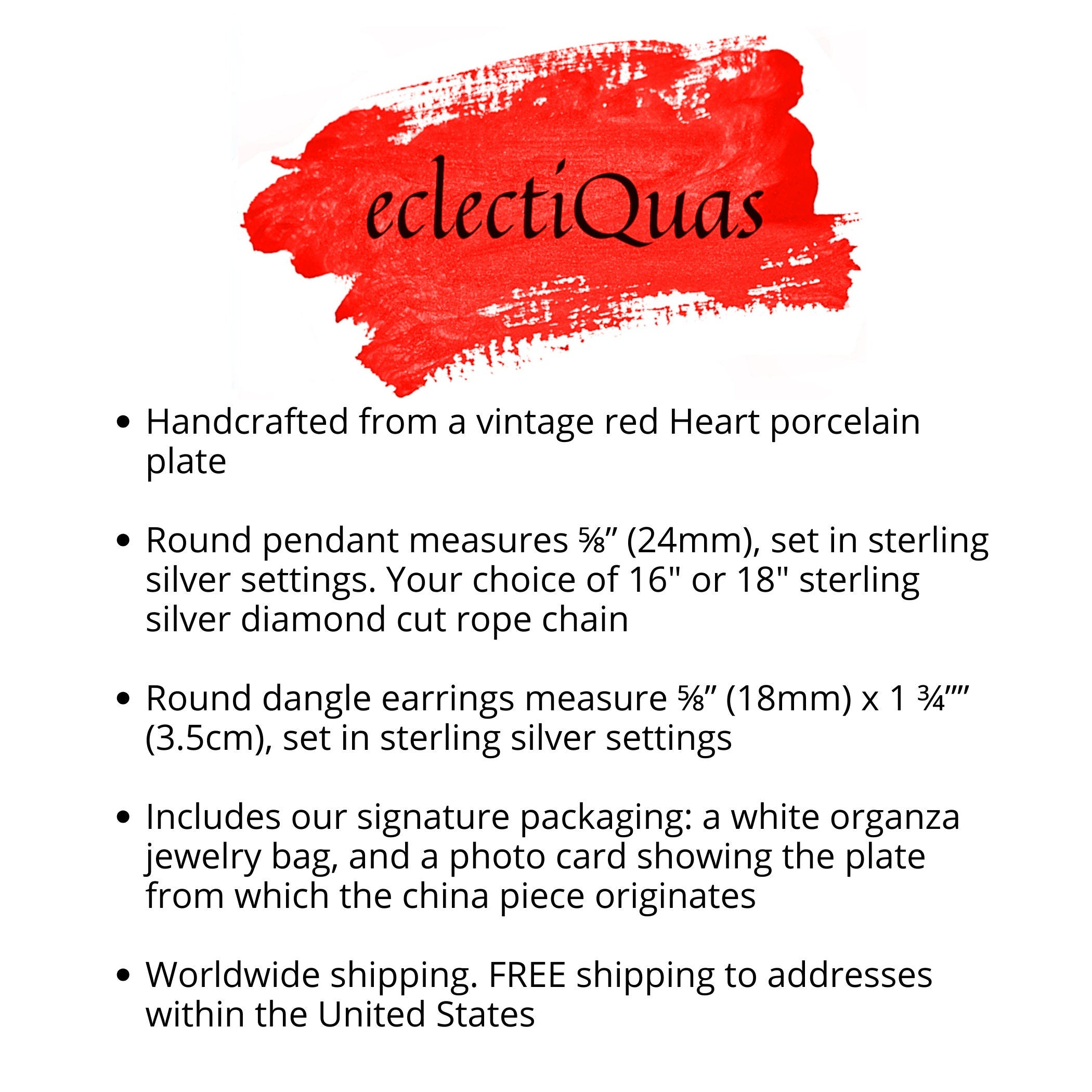 Tiny Red Heart Broken China Jewelry Necklace or Earrings Gift for Girlfriend Birthday handmade with Repurposed China & Sterling Silver