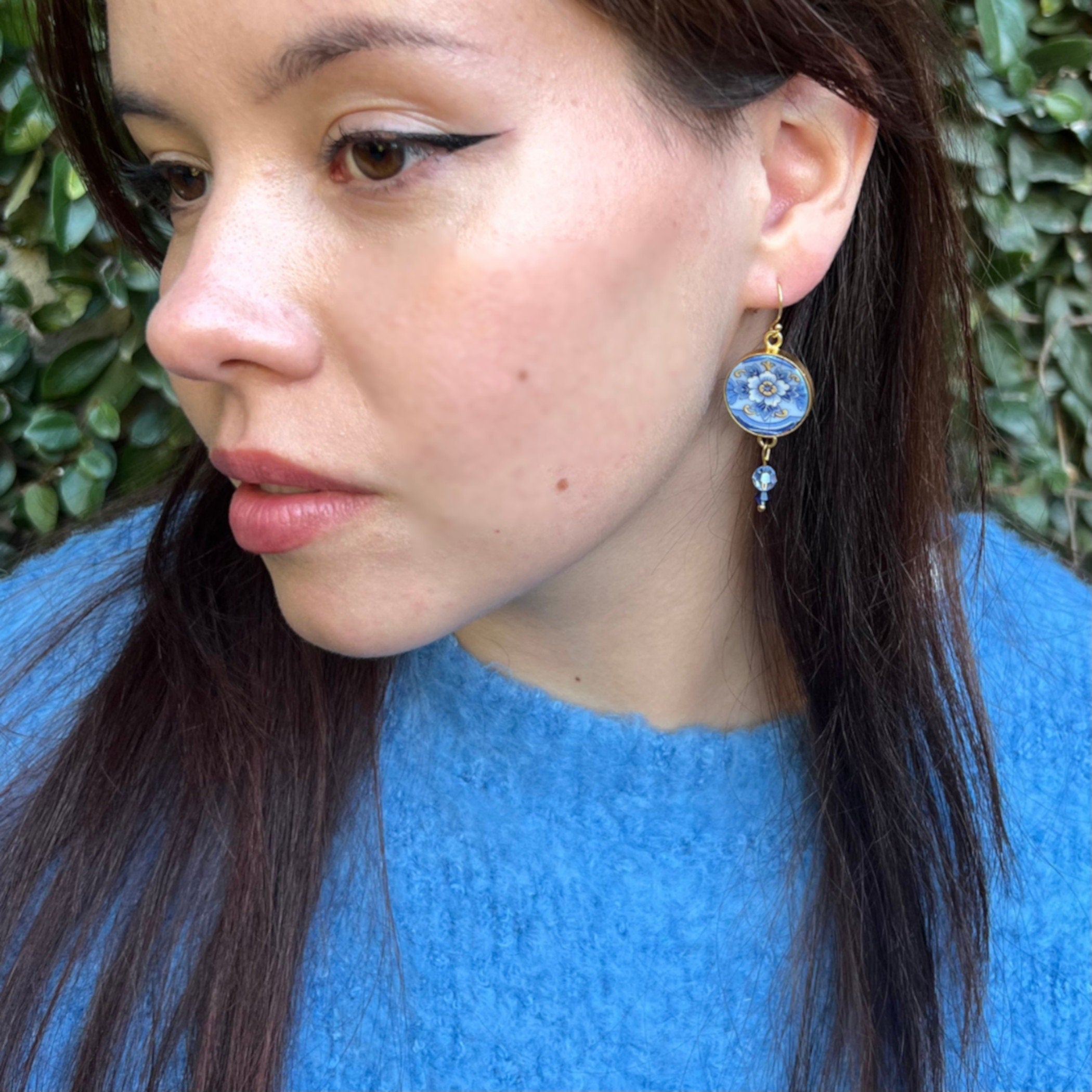 Bijoux Art Deco Porcelain Dangly Earrings handmade with Repurposed China
