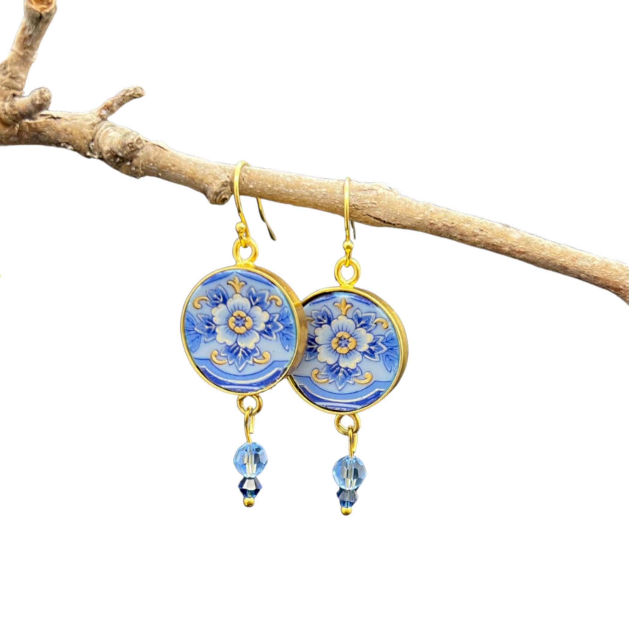 Bijoux Art Deco Porcelain Dangly Earrings handmade with Repurposed China