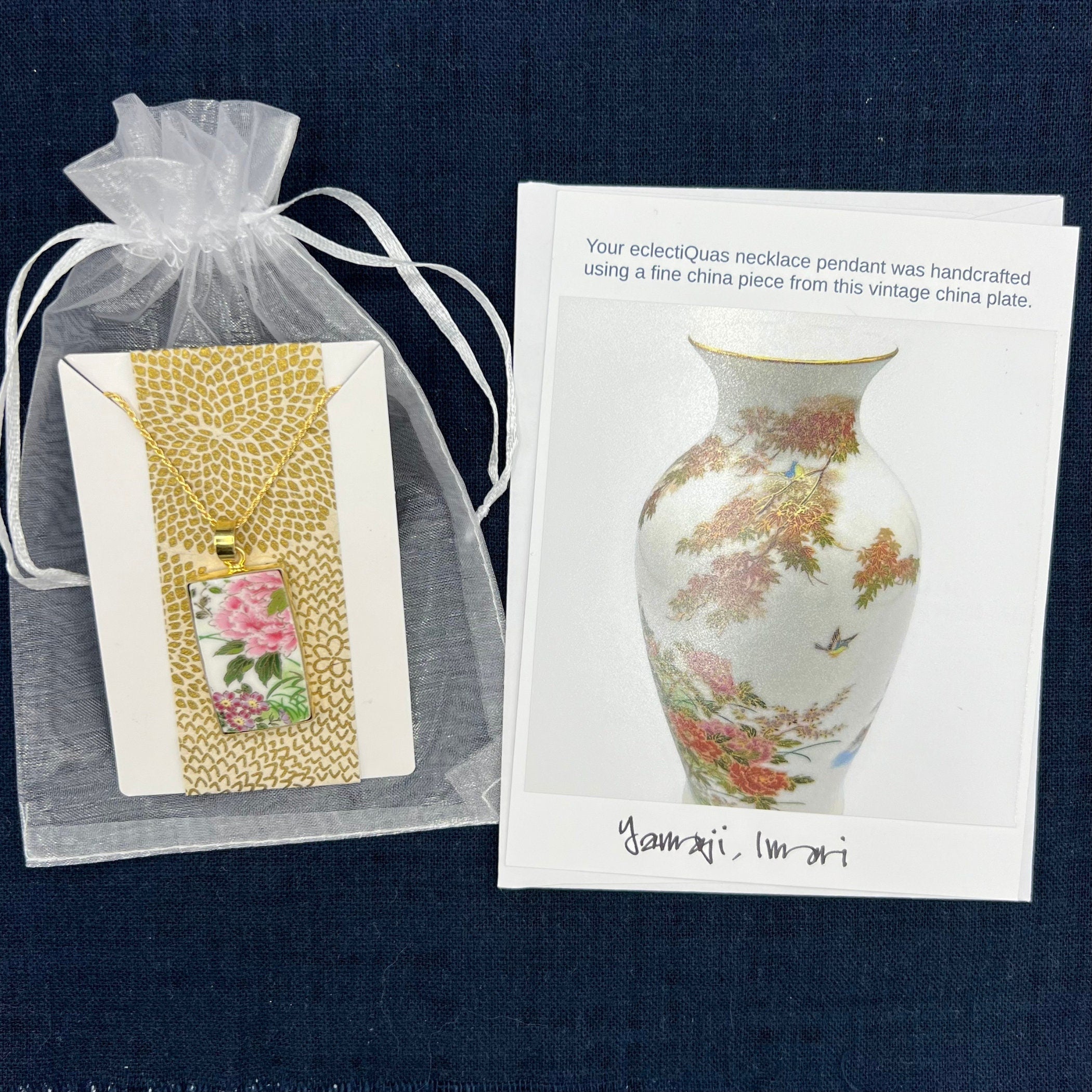 Vintage Chinoiserie Peony Necklaces handmade from a Japanese Imari Vase