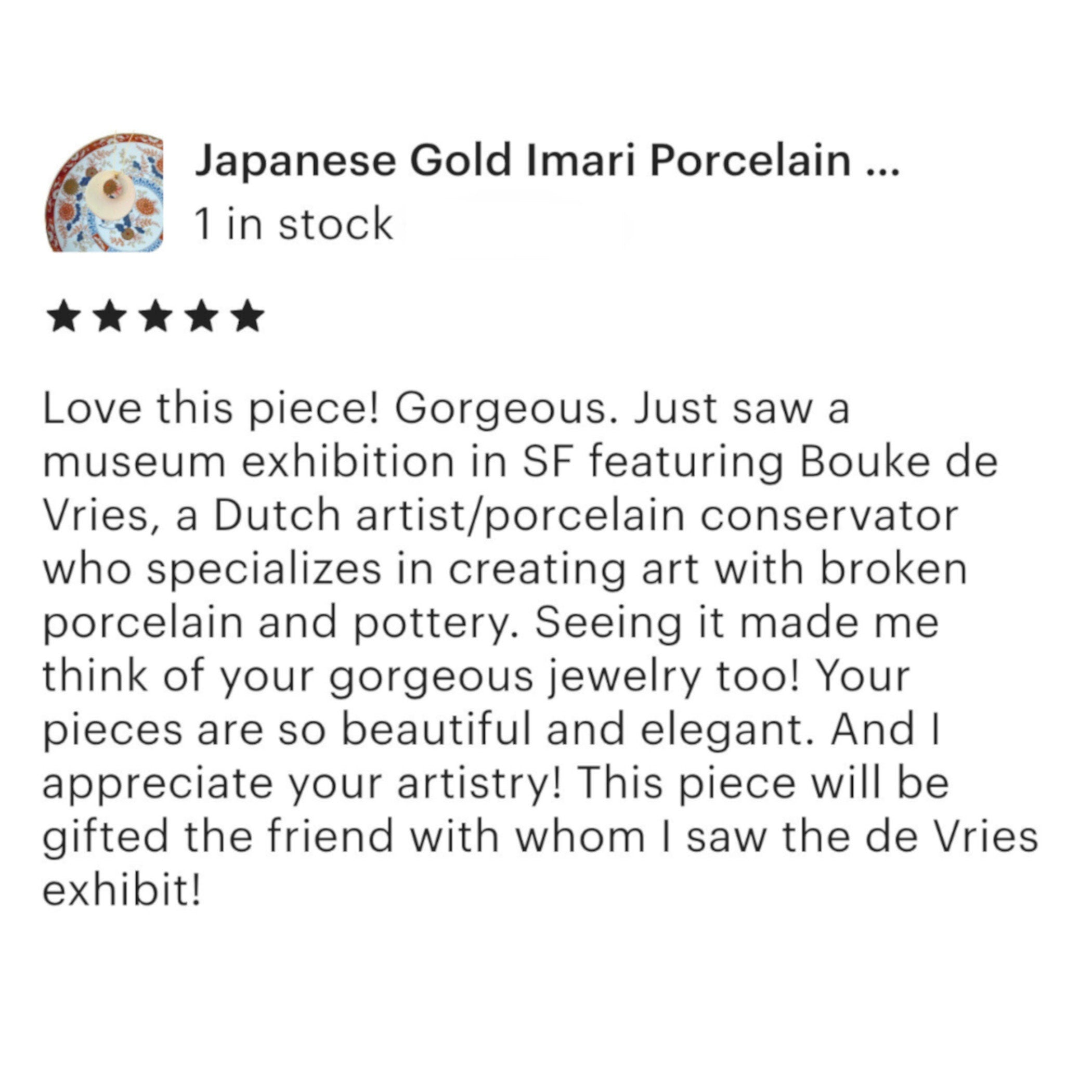 Japanese Gold Flower Porcelain Necklace handmade with Bold Vintage Imari China