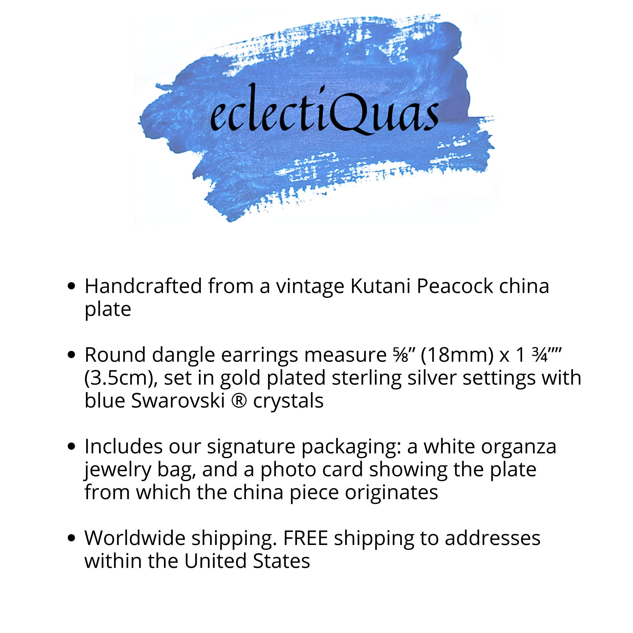 Intricate Blue China Dangly Earrings handmade with Bohemian Style China