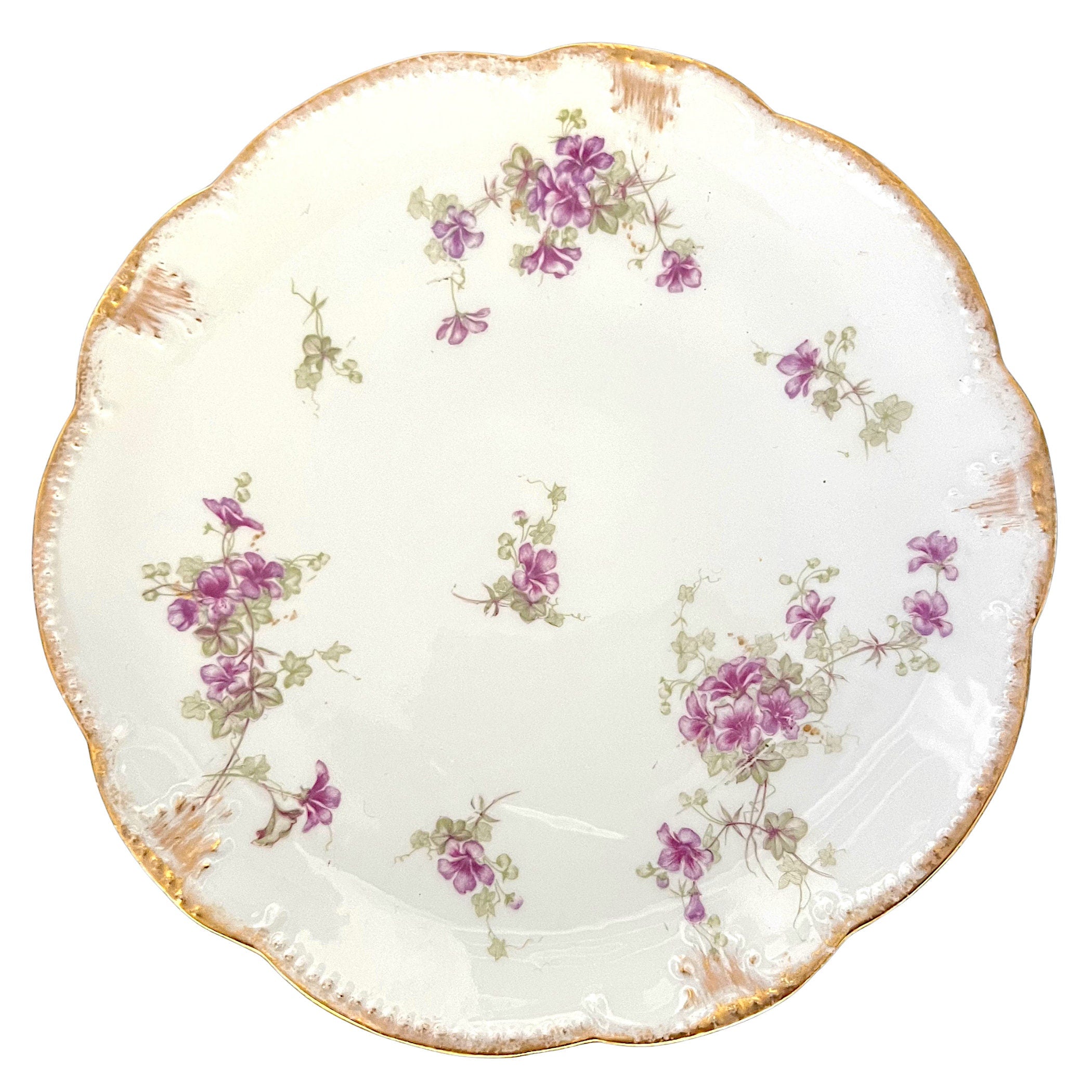 Vintage French Limoges Porcelain Earrings with Dainty Purple Flowers, Handmade Broken China Jewelry Gift for Her Birthday, Bijoux Ceramique