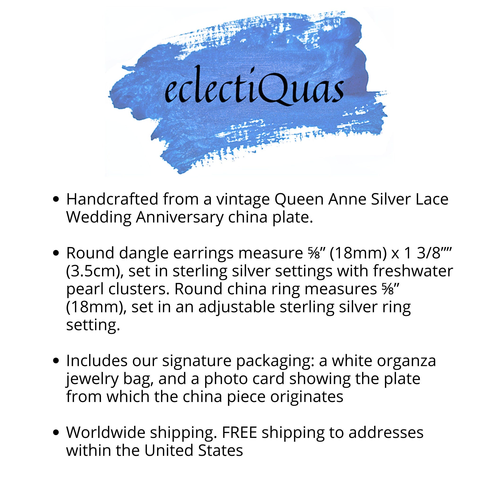 Victorian Inspired Bridal Broken China Jewelry Set handmade with Upcycled Vintage Queen Anne Silver Lace Wedding Anniversary China & Pearls