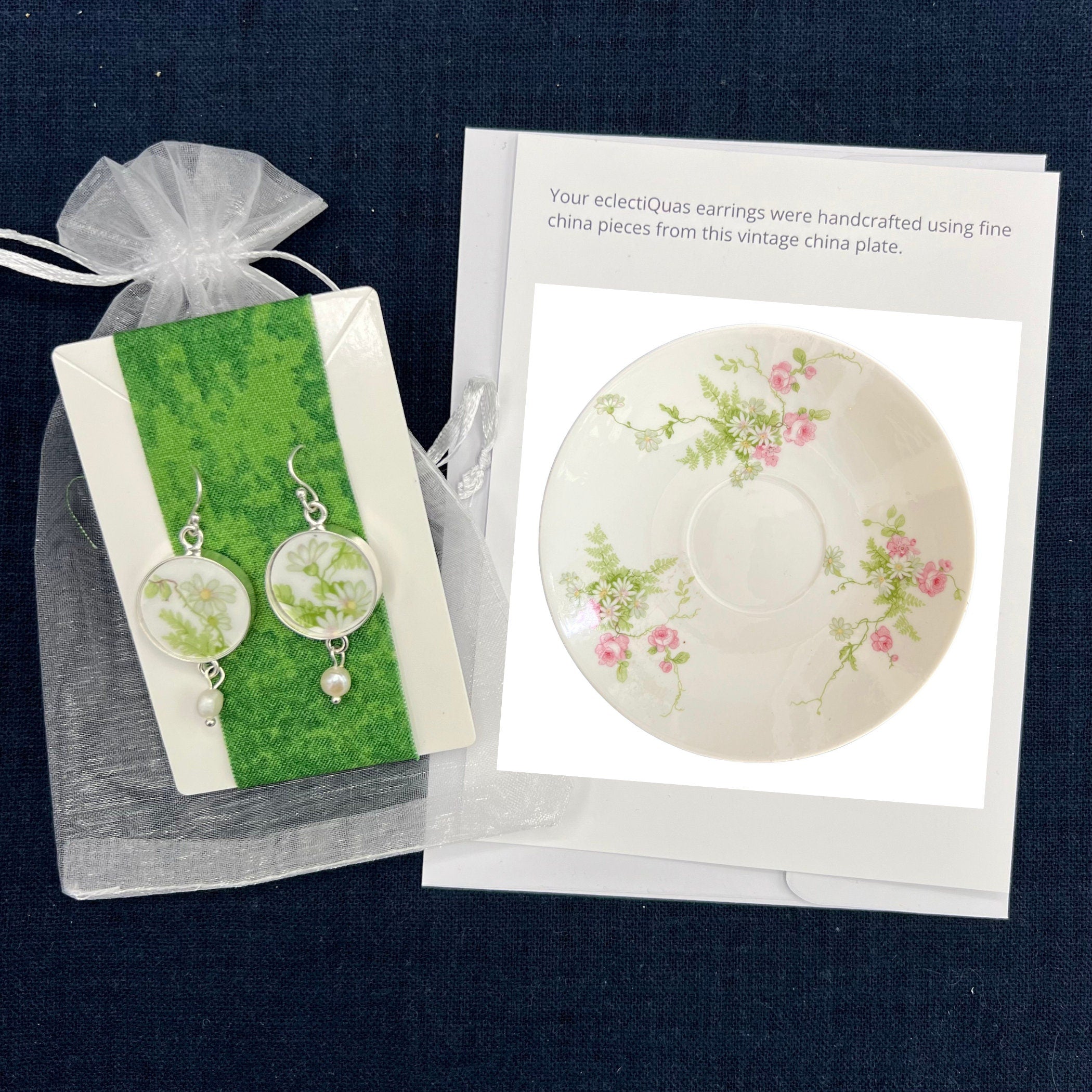 French Porcelaine de Limoges Broken China Jewelry, Vintage White Daisy One of a Kind China Necklace & Earrings Gift for Her on Mothers Day