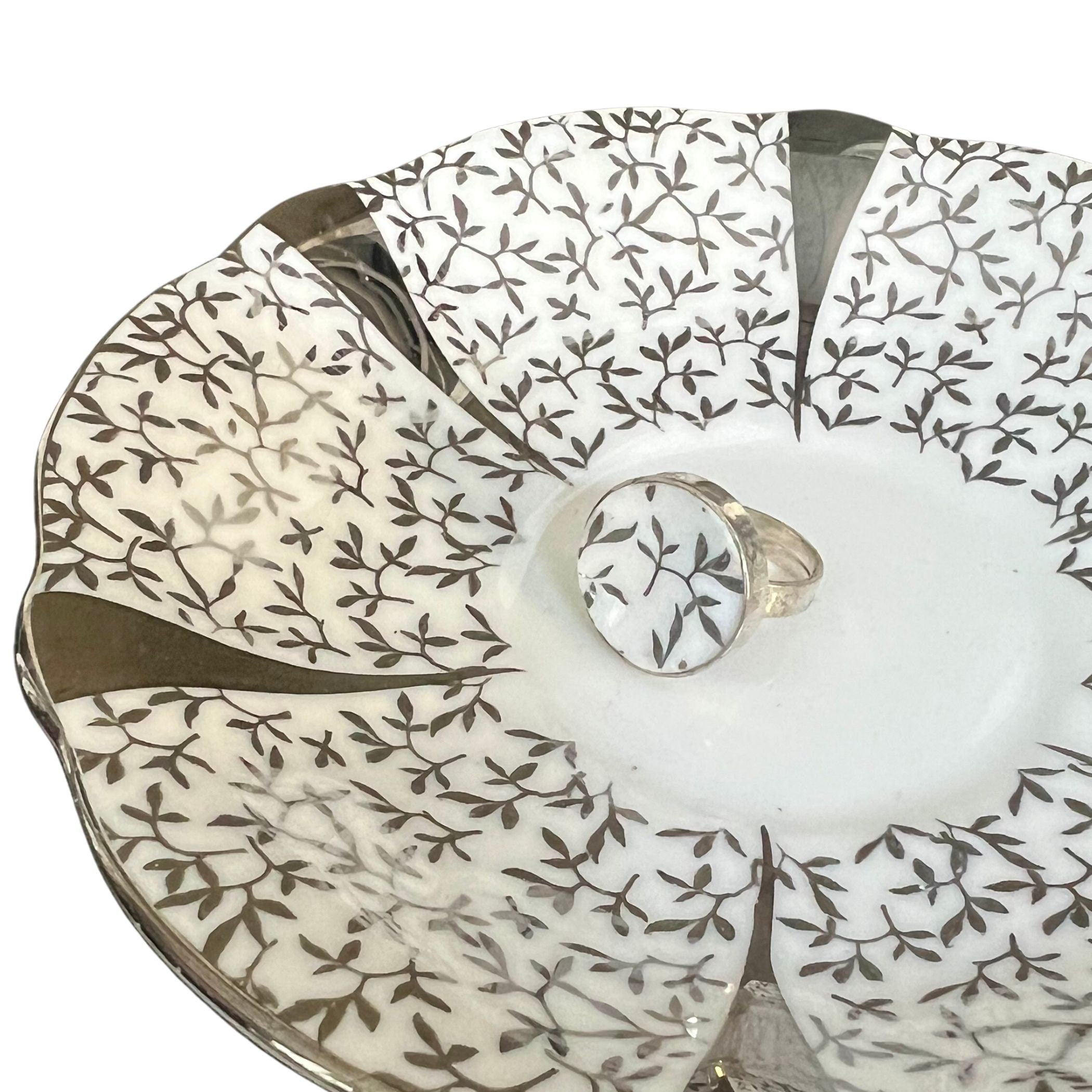 Victorian Inspired Bridal Broken China Jewelry Set handmade with Upcycled Vintage Queen Anne Silver Lace Wedding Anniversary China & Pearls