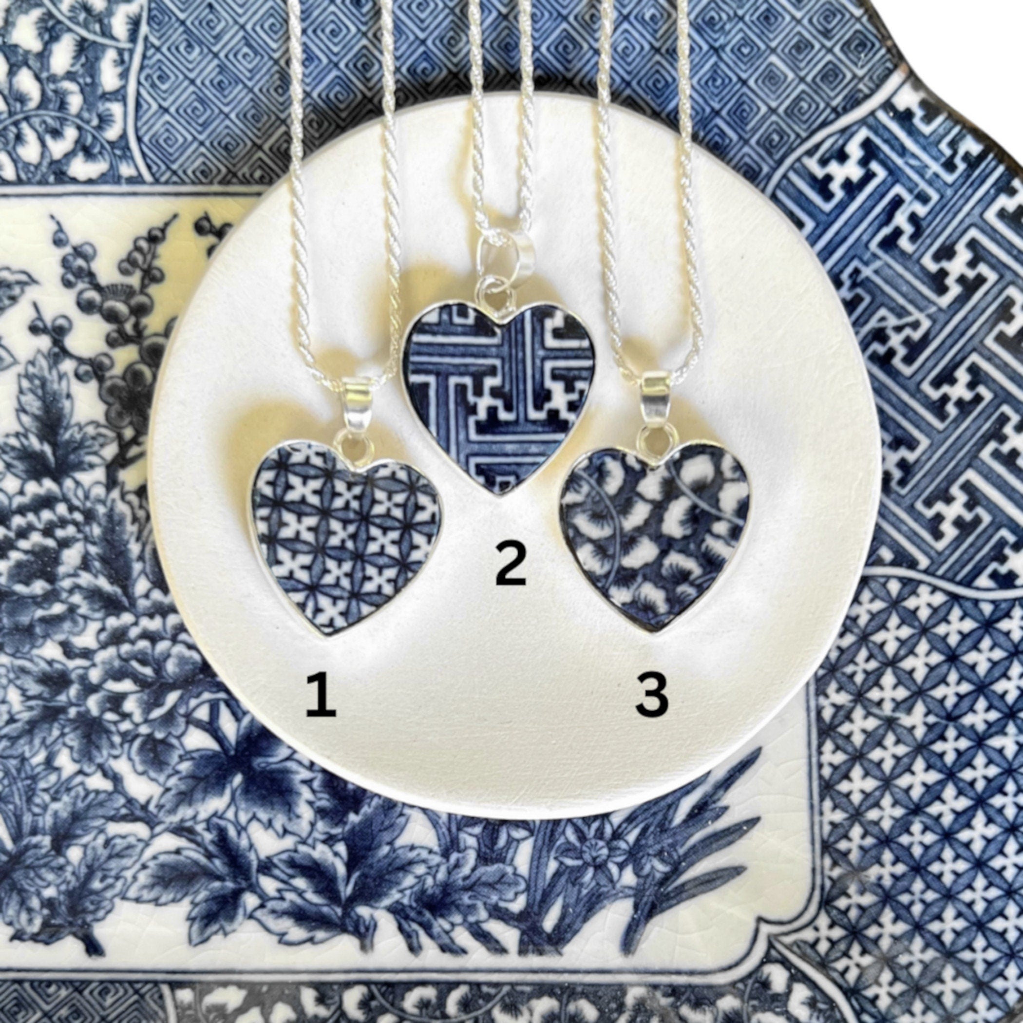 Dainty Heart China Necklace handmade with Upcycled Blue and White Porcelain & Sterling Silver, Chinoiserie Broken China Jewelry Gift for Her