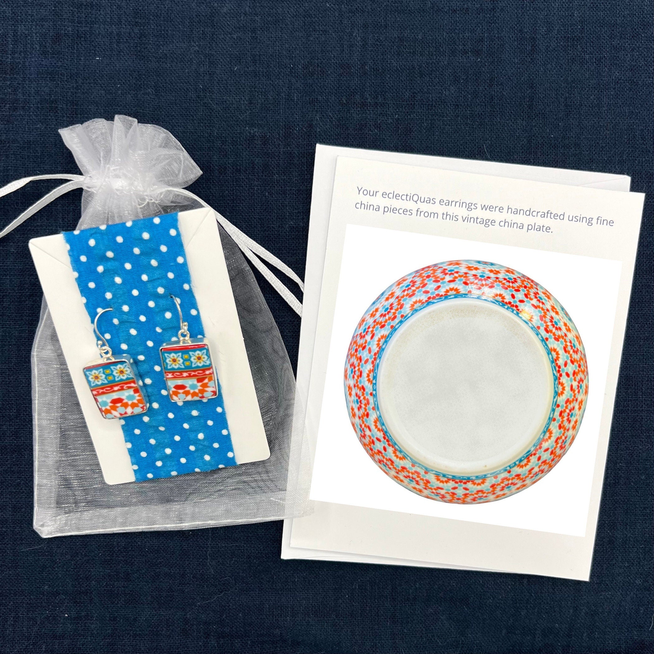 Mediterranean Mosaic Tile Earrings handmade with Upcycled Porcelain, Bold Colorful Summer Ceramic Jewelry inspired by Moroccan Tiles