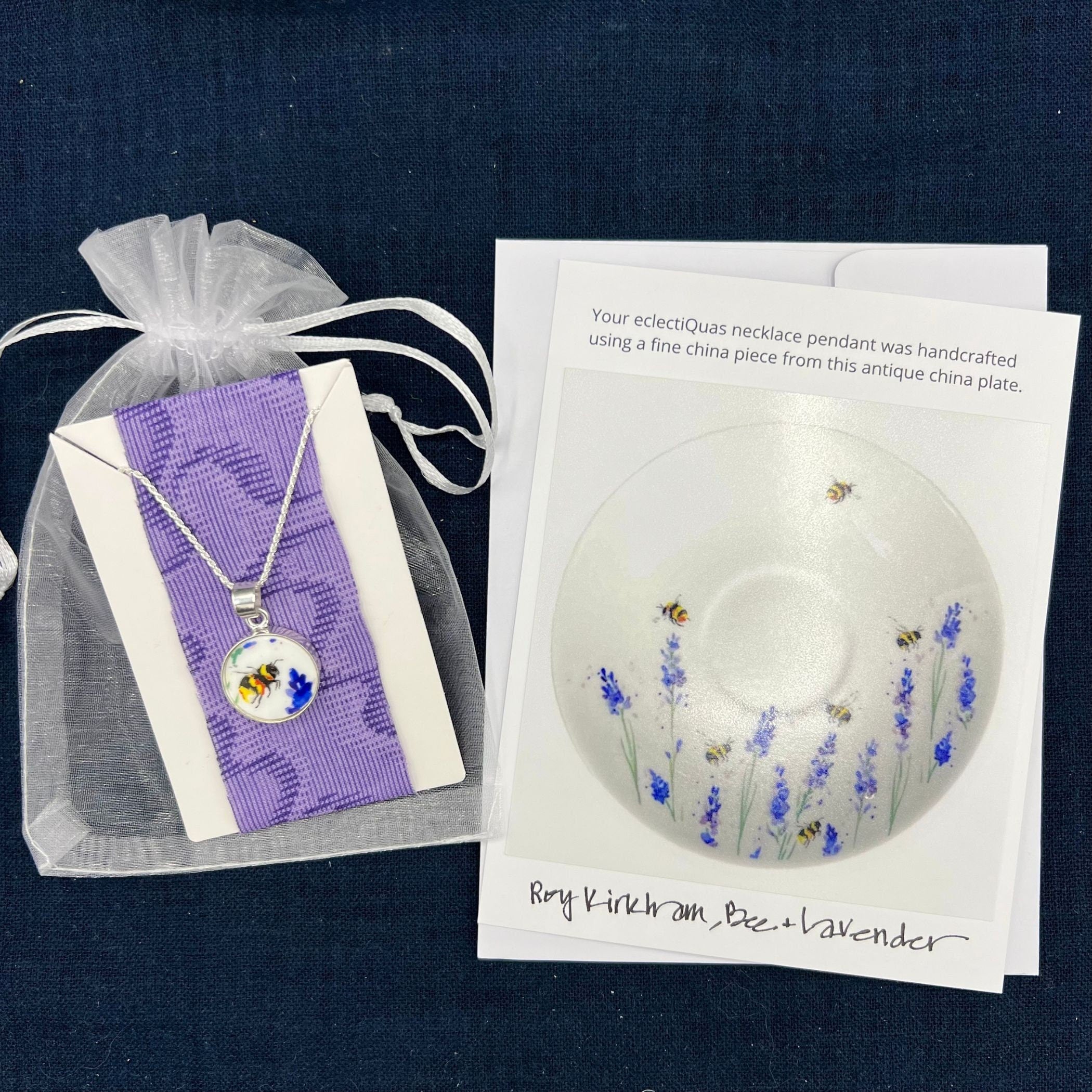 Dainty Honey Bee Broken China Jewelry Set handmade with Sterling Silver, Bumble Bee Necklace & China Earrings, Spring Summer Birthday Gift