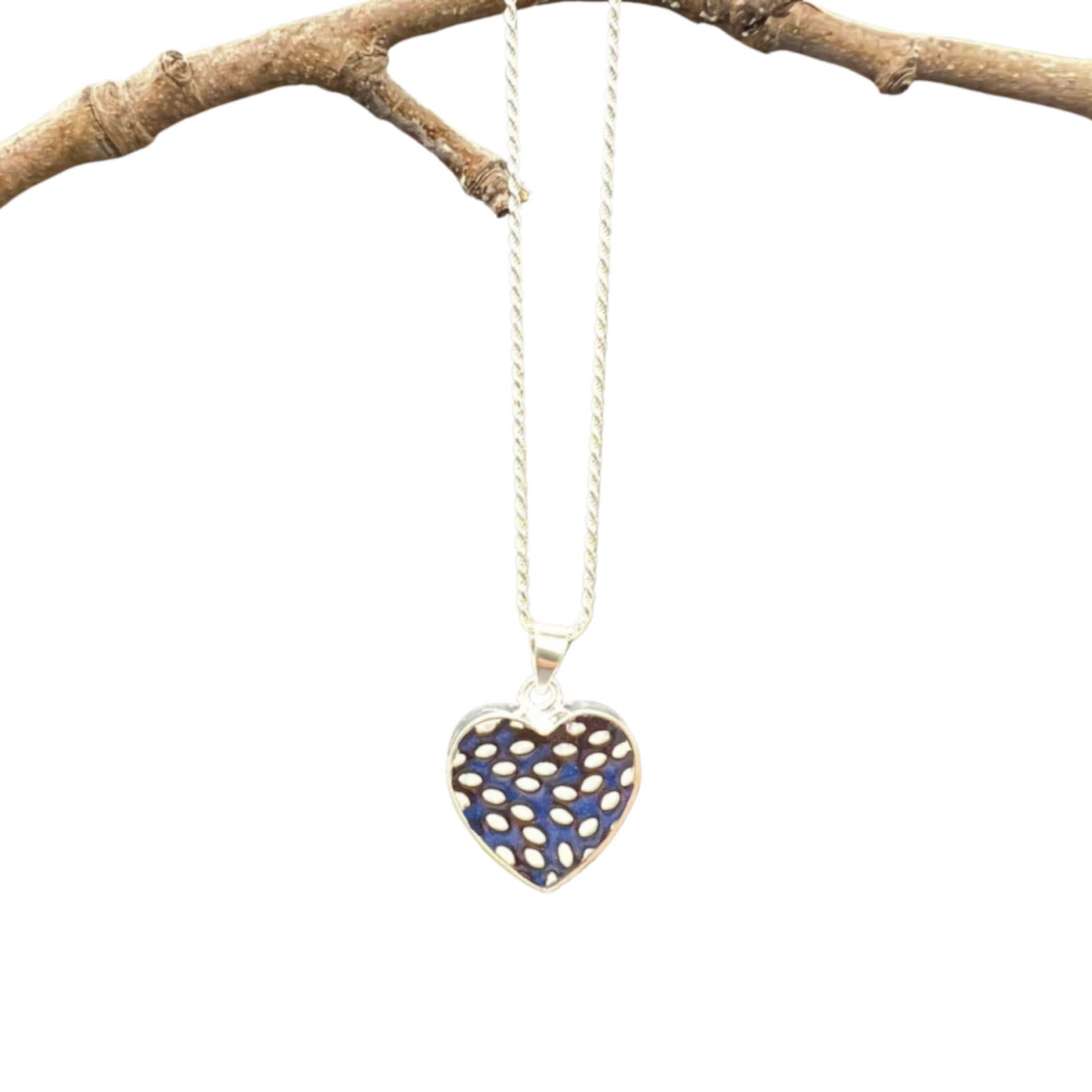 Tiny Black and White Dot Heart China Necklace handmade with Upcycled Porcelain & Sterling Silver, Vintage Broken China Jewelry Gift for Her