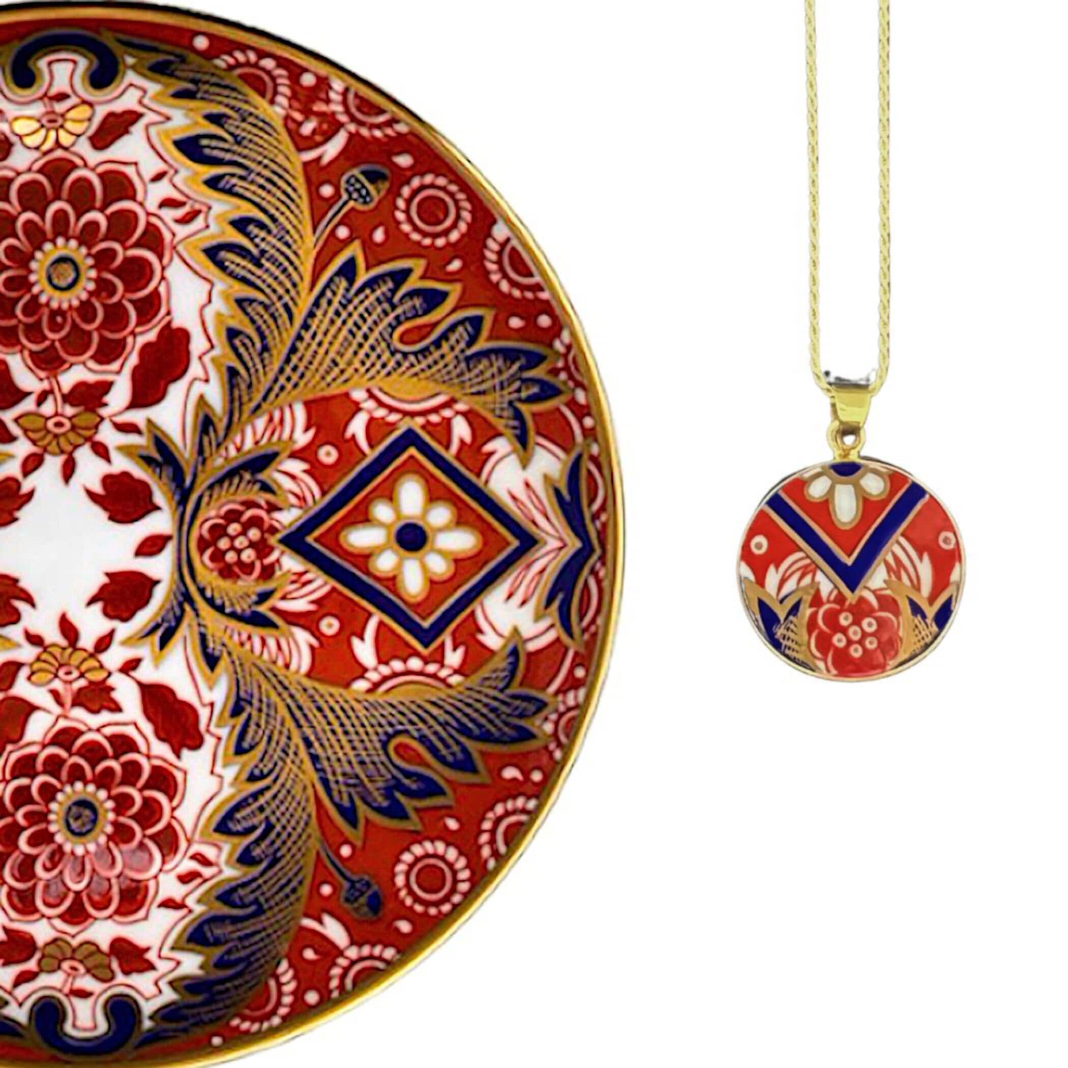 Bold Red Statement Porcelain Jewelry Necklace handmade with Upcycled Royal Crown Derby Imari China, Vintage English Bone China Gifts for Her
