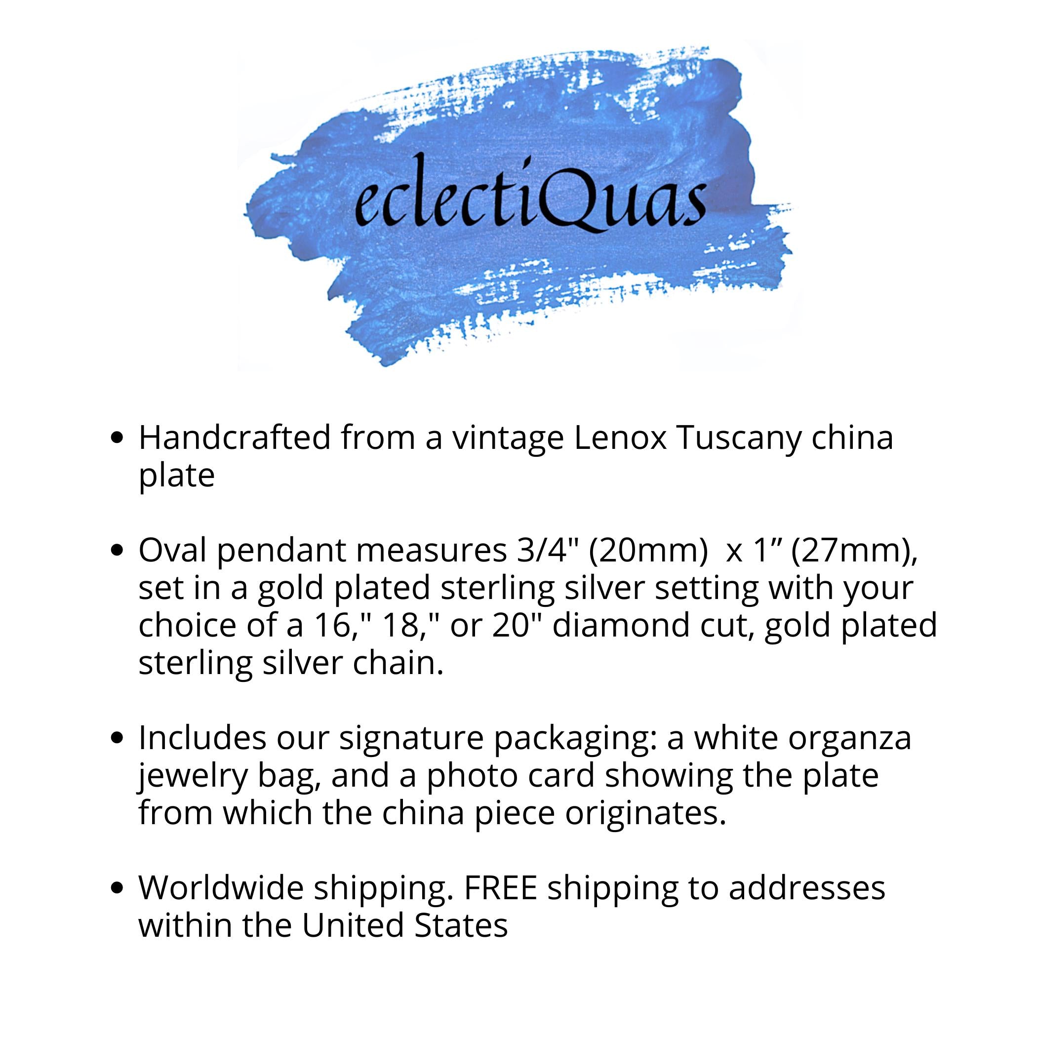 Vintage Lenox China Jewelry handmade with Gold Sterling Silver, Ornate Gold Floral Aesthetic Heirloom China Necklace, 20th Anniversary Gift