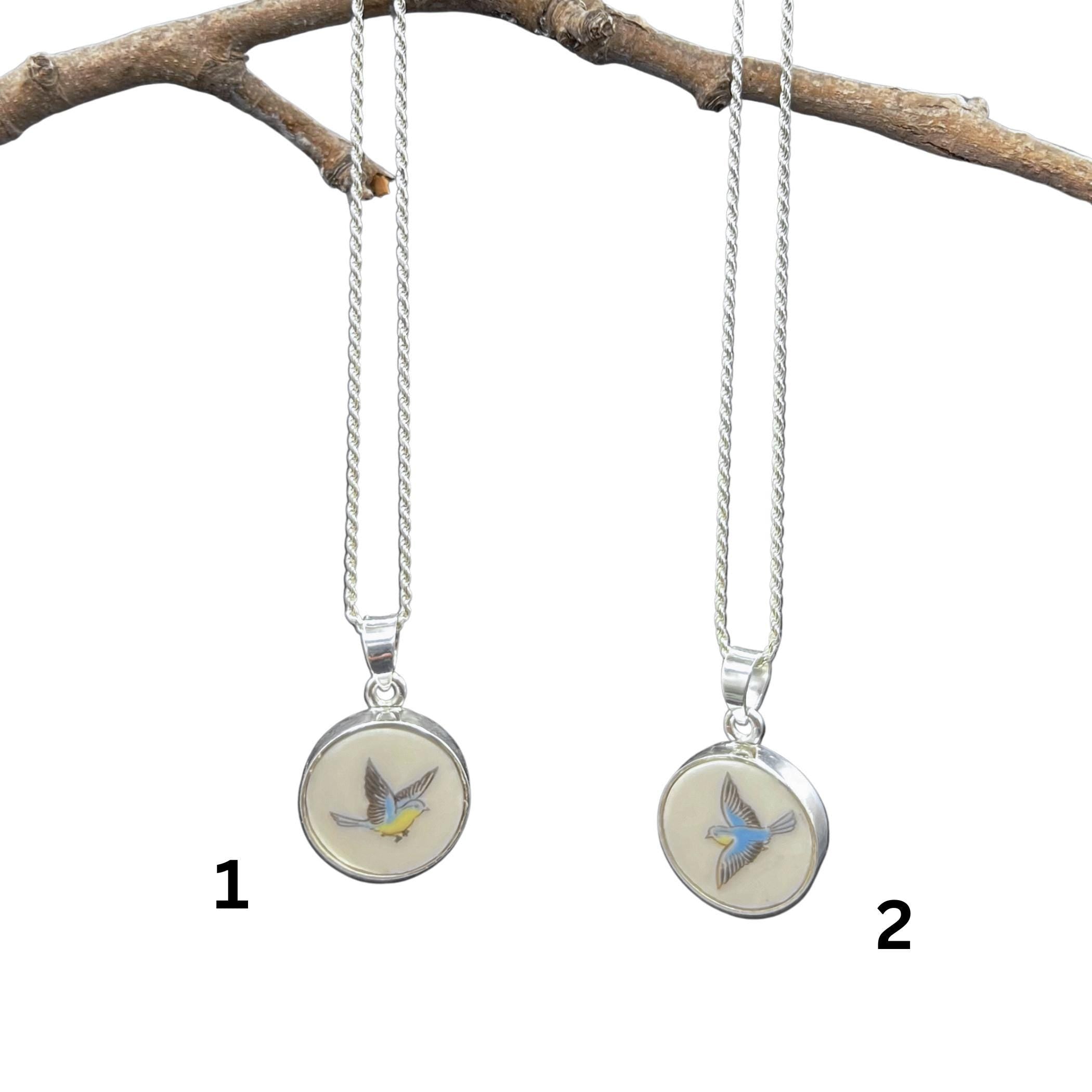 Flying Blue Bird Necklace handcrafted with RARE Upcycled Imari Porcelain & Sterling Silver, Broken China Jewelry Gift for Her Birthday