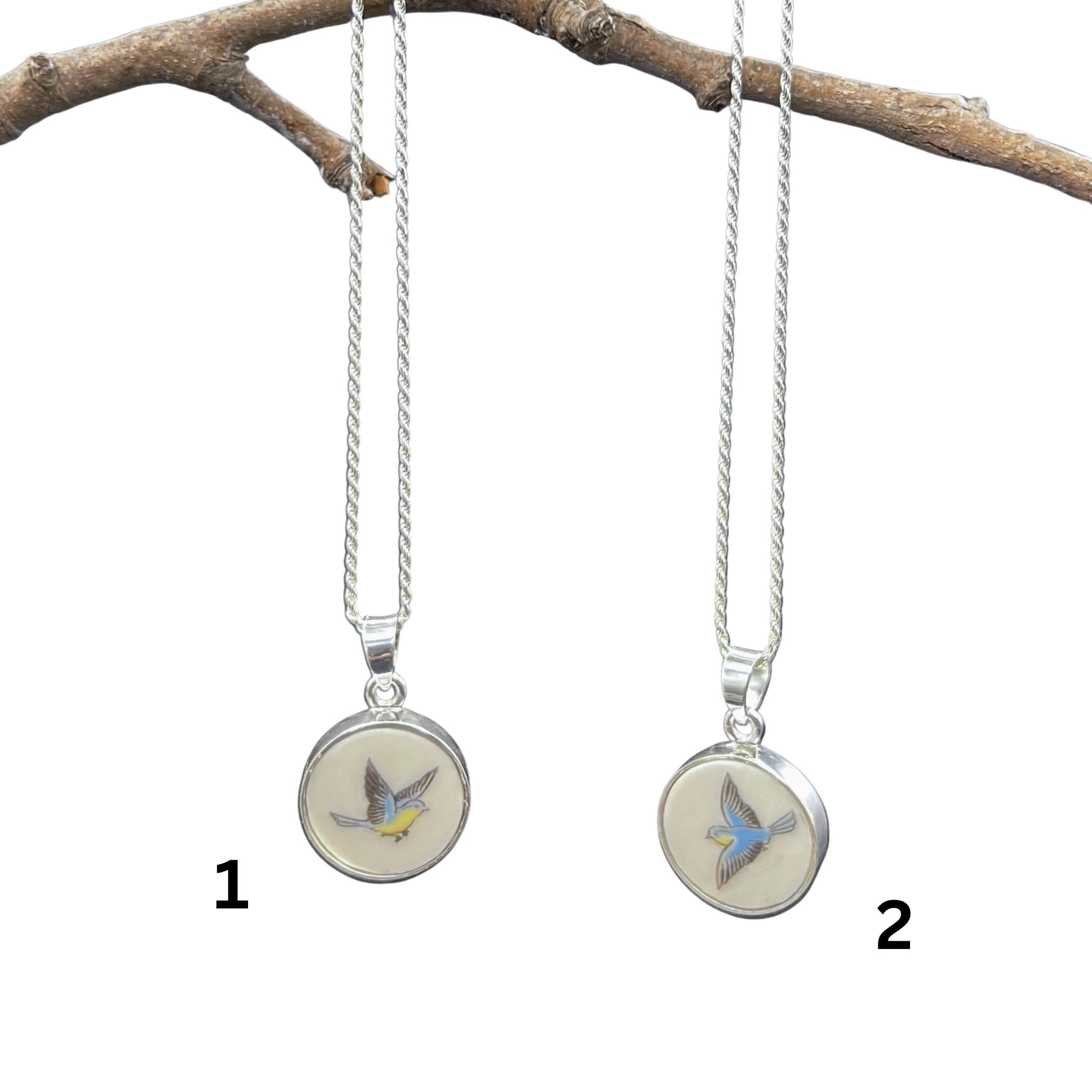 Blue Bird Necklaces made from an Upcycled Japanese Imari Porcelain Vase