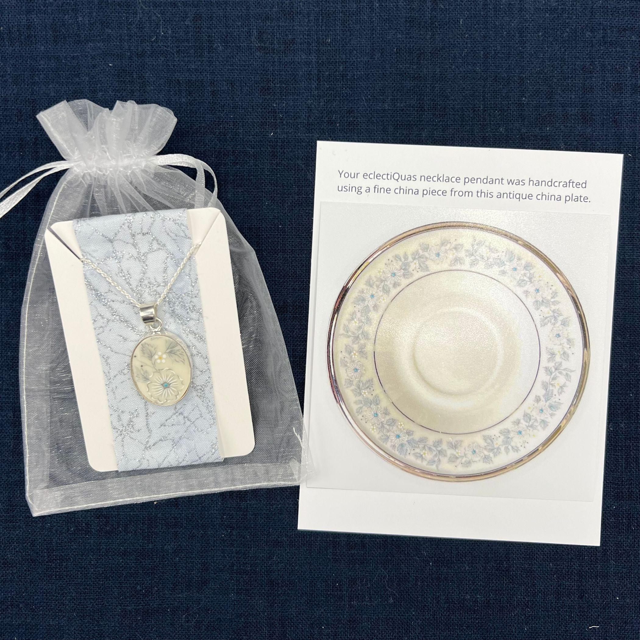 Repurposed Lenox Windsong China Necklace with Fine Oval Broken China Pendant, Modern Family Heirloom China Jewelry Gift for Her Wedding