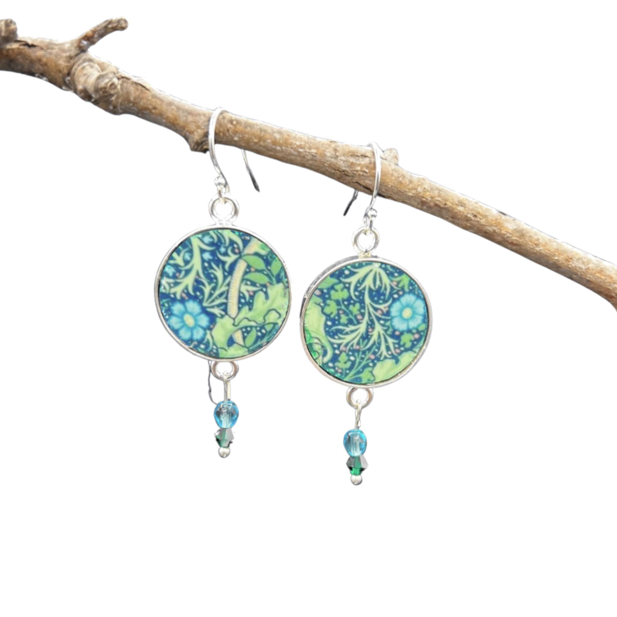 Elegant Bijoux Art Nouveau China Earrings handmade William Morris Botanical Ceramic