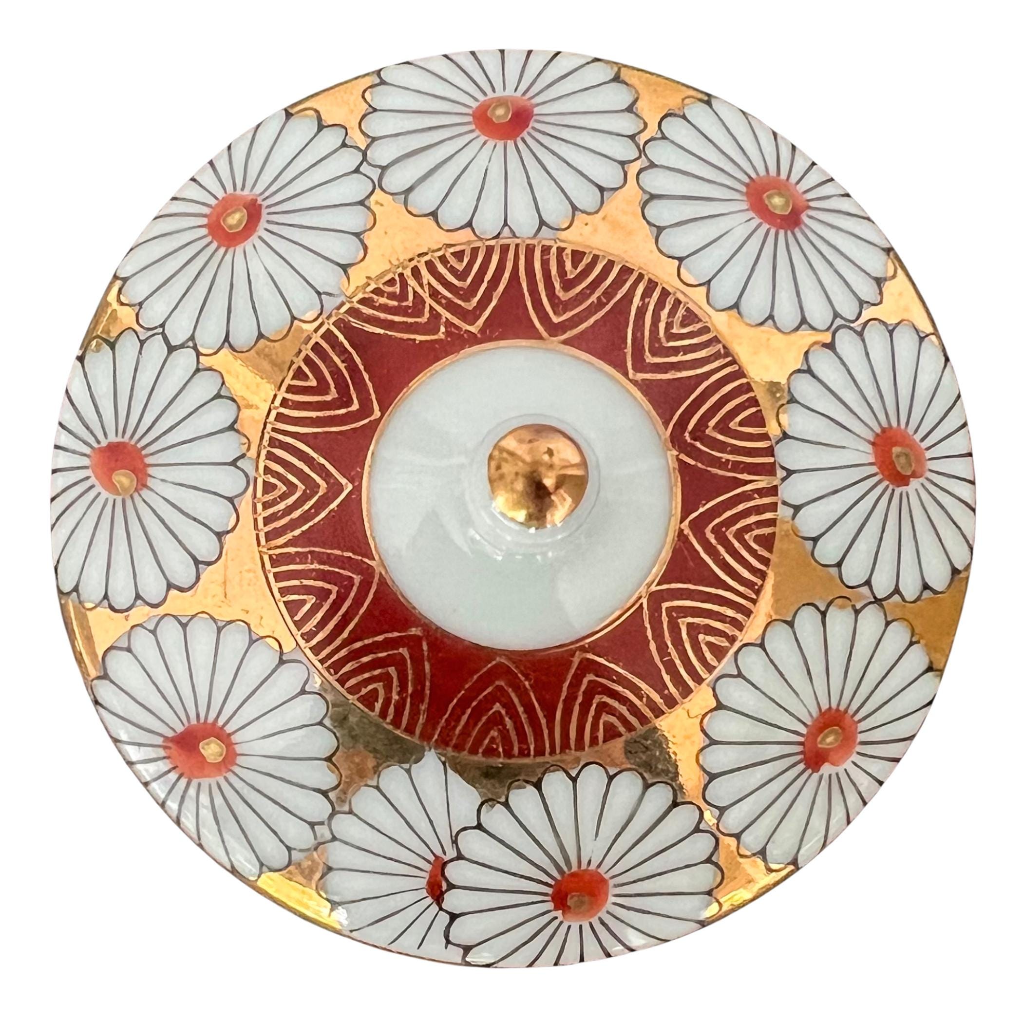 Long Artisan Imari Porcelain Necklace handcrafted from a Japanese Arita Yaki Yunomi, Gold Fall Floral China Jewelry Gift for Autumn Birthday