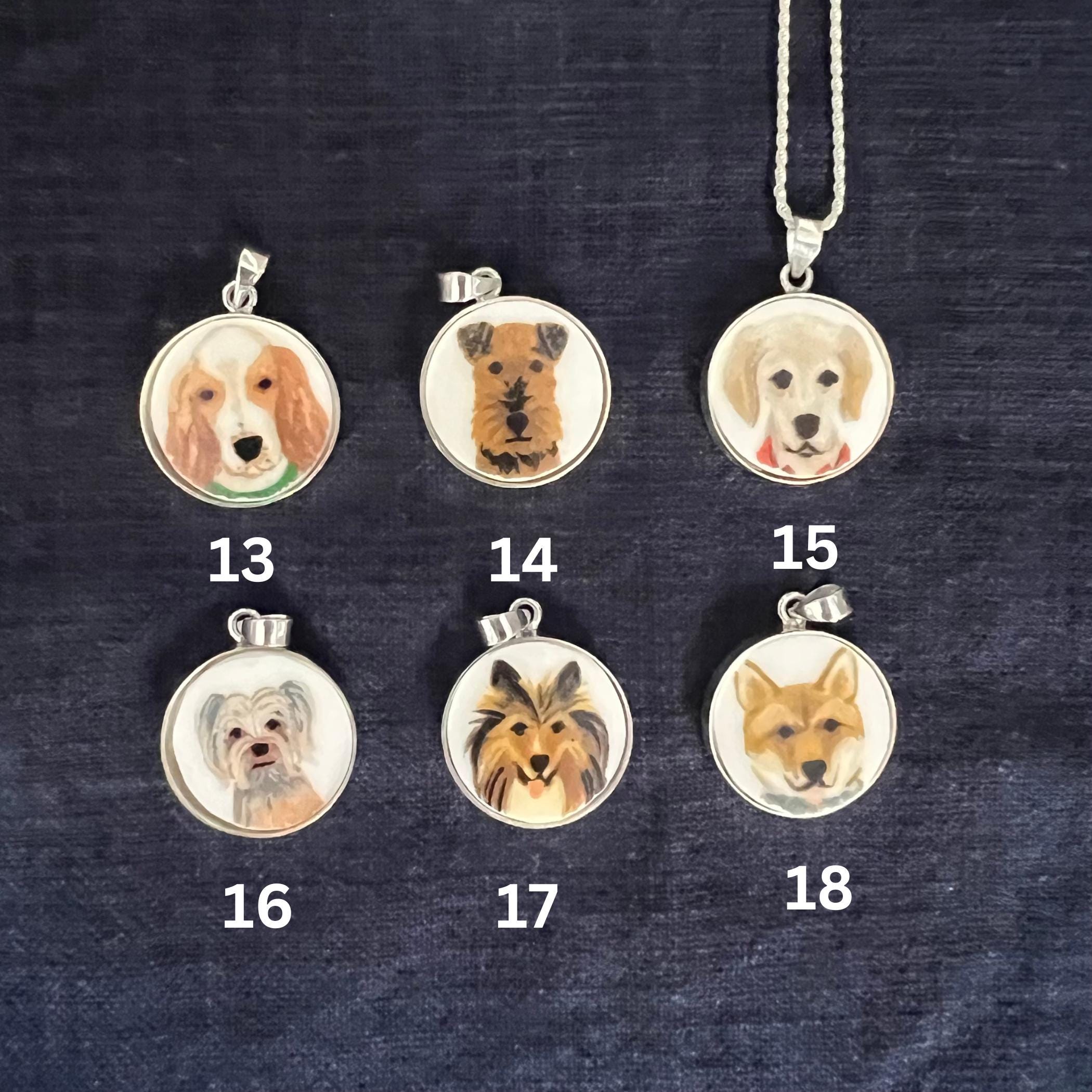 Upcycled Dog China Necklaces handmade from a Rifle Paper Co. Dog Porcelain Mug & sterling silver, Pendants #13-18