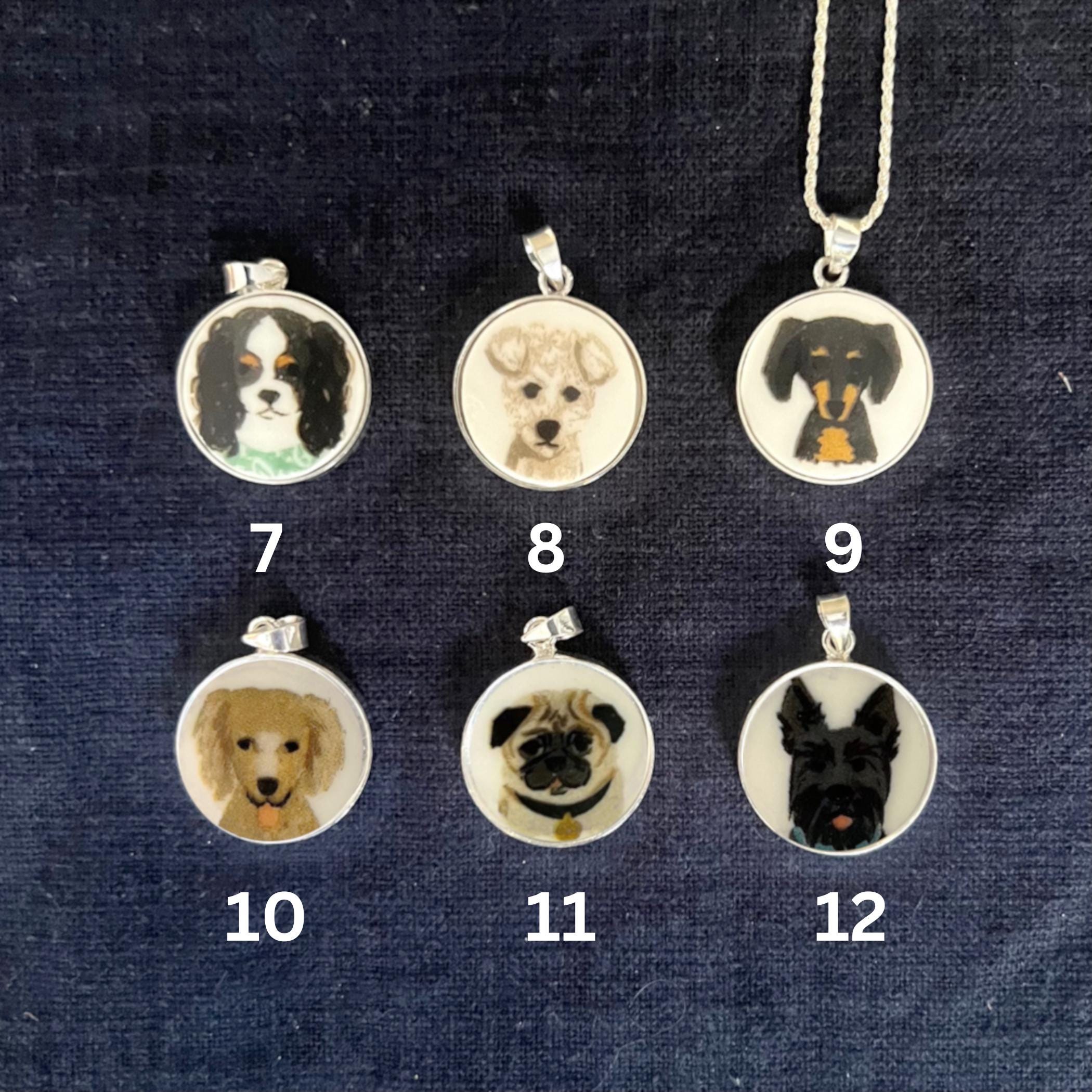 Upcycled Dog China Necklaces handmade from a Rifle Paper Co. Dog Porcelain Mug & sterling silver, Pendants #7-12