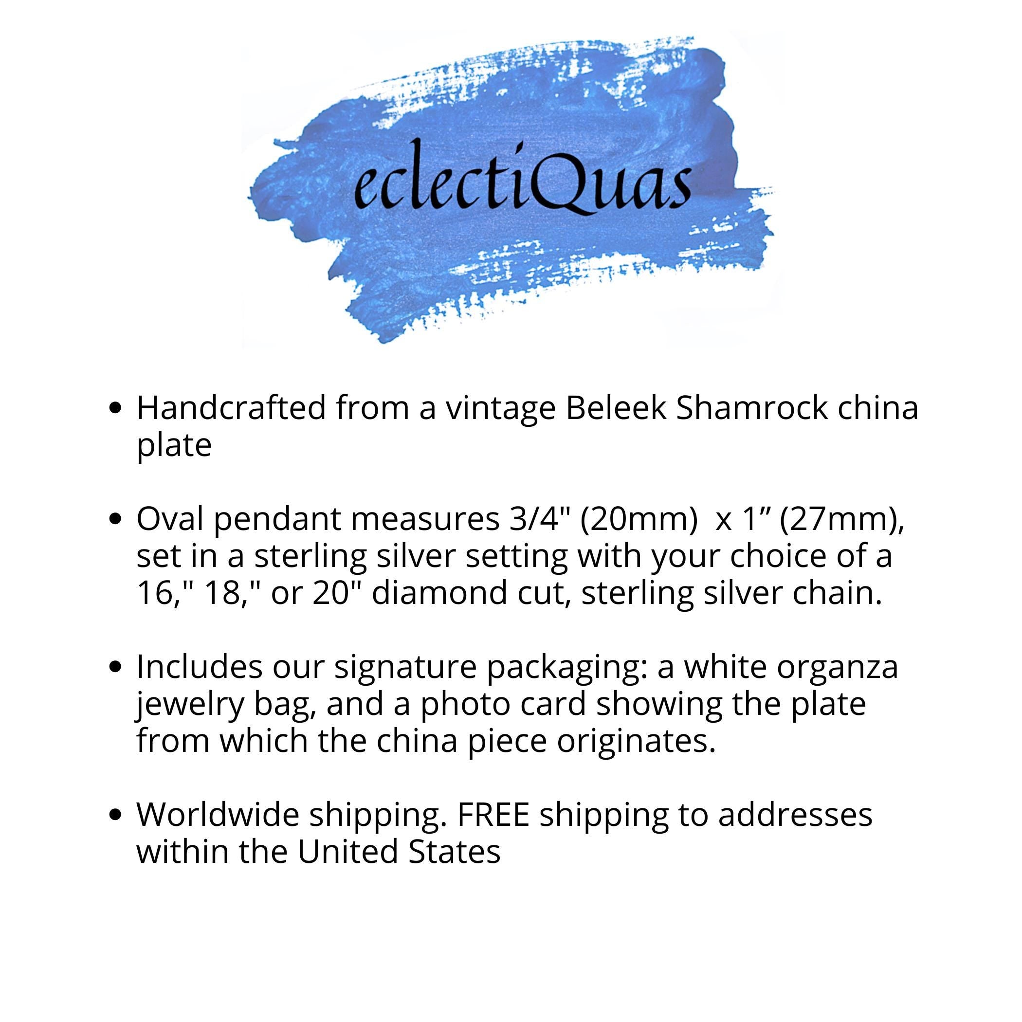 Belleek Porcelain Shamrock Necklace with Sterling Silver, Unique Irish Gift for Christmas, Green Three Leaf Clover Irish Jewelry for Women