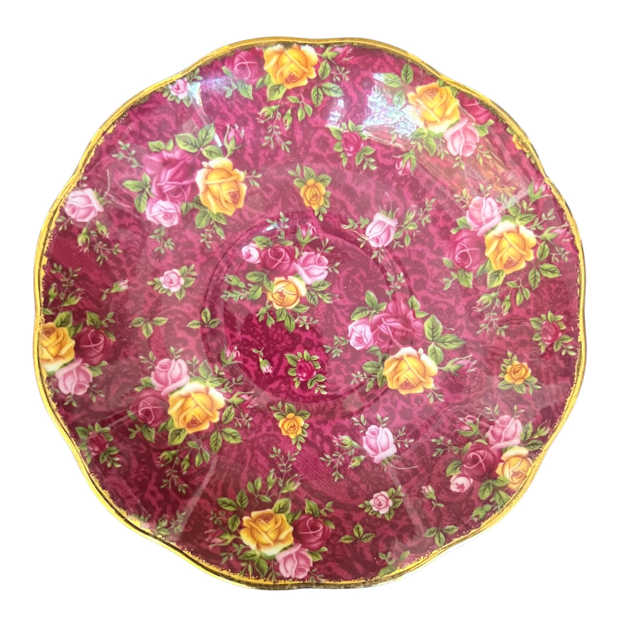 Royal Albert Old Country Roses Ruby Lace China Necklaces with Sterling Silver, Romantic OCR Broken China Jewelry Birthday Gift for Wife Mom