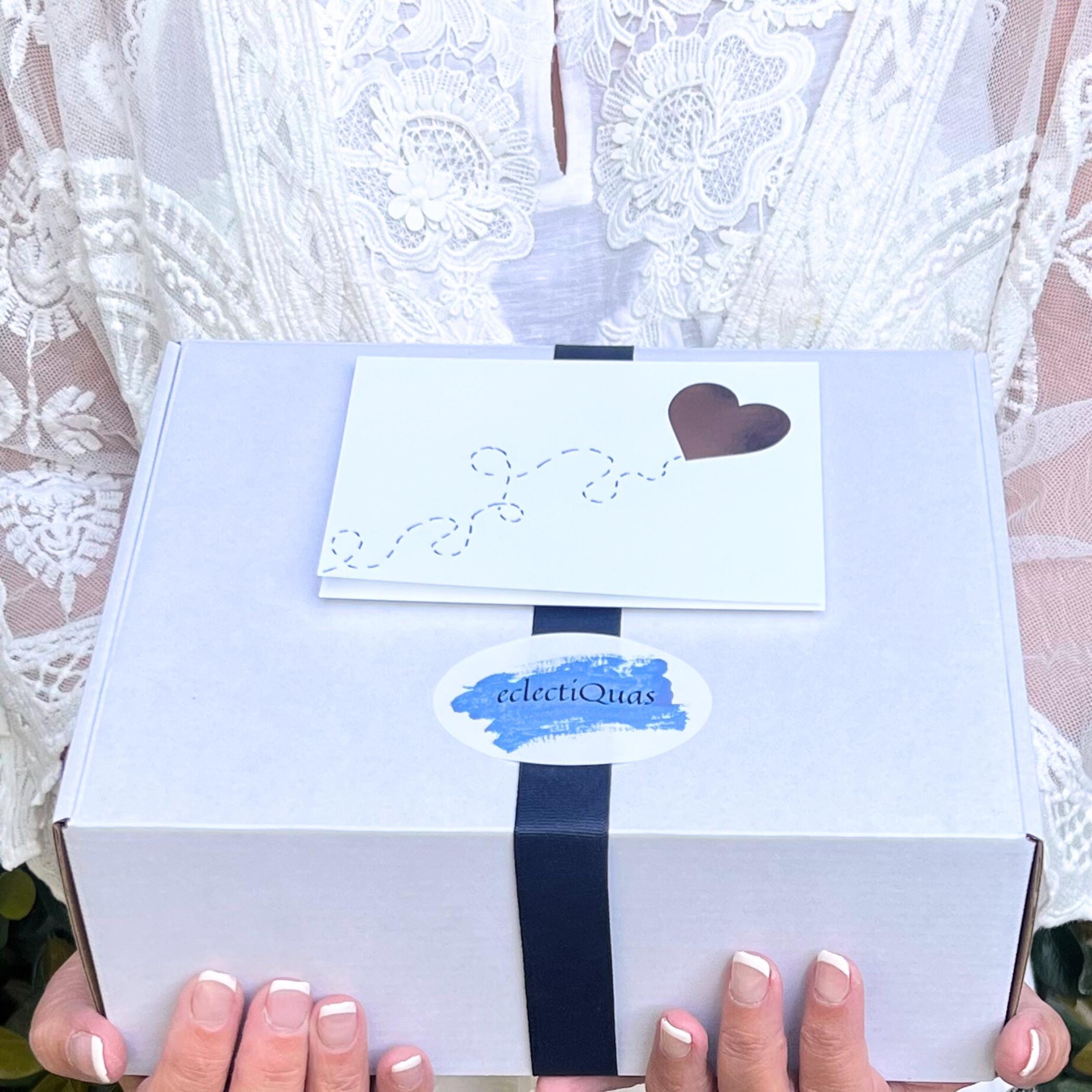 Blue Calico China Tea Gift Box with Tea for One Set, Thinking of You Self Care Package for Her, Sending Hug in a Box, Vintage China Necklace