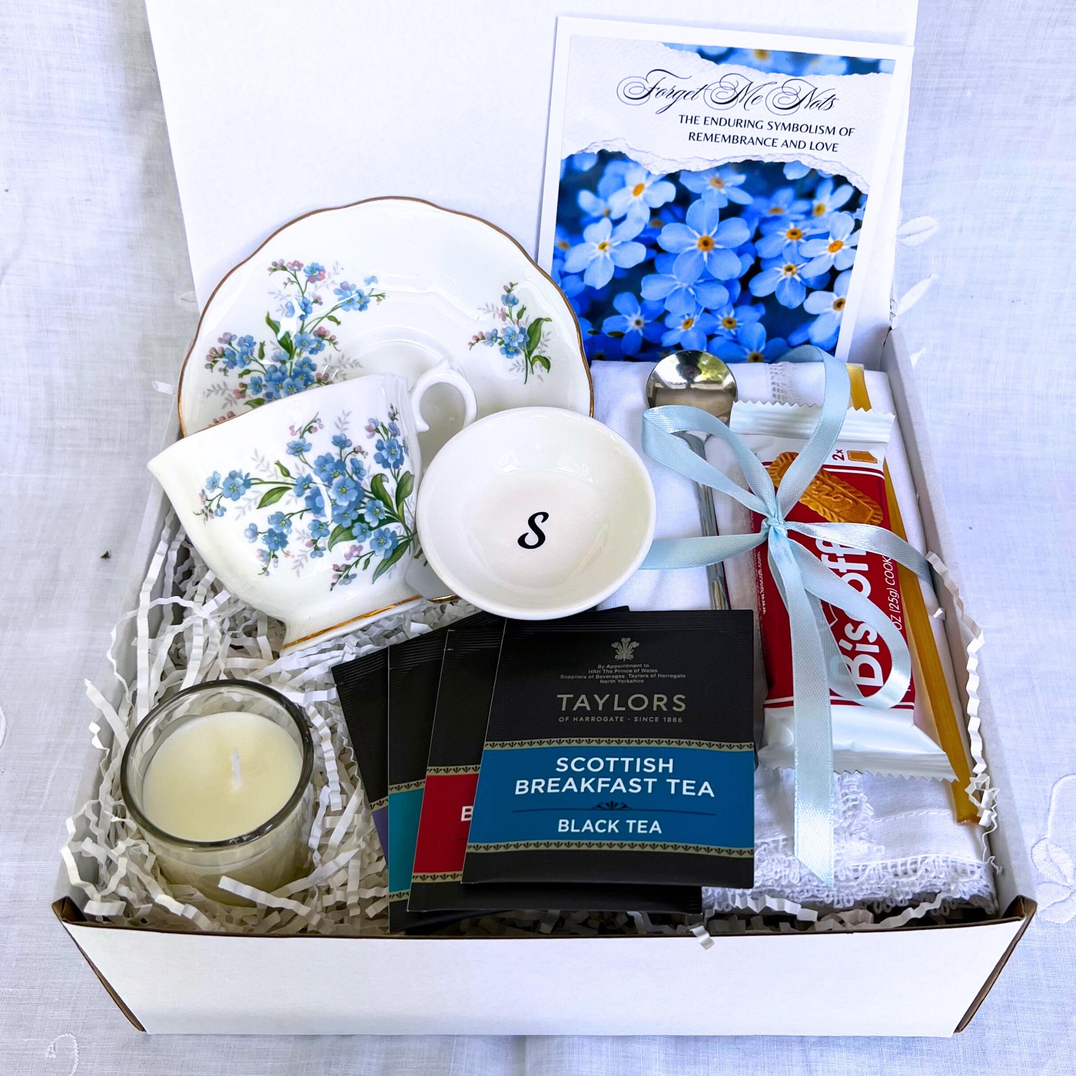 Forget Me Not China Tea Gift Box for Mothers Day, Thinking of You Care Package for Her, Sending a Hug in a Box, Thank You Gift Basket