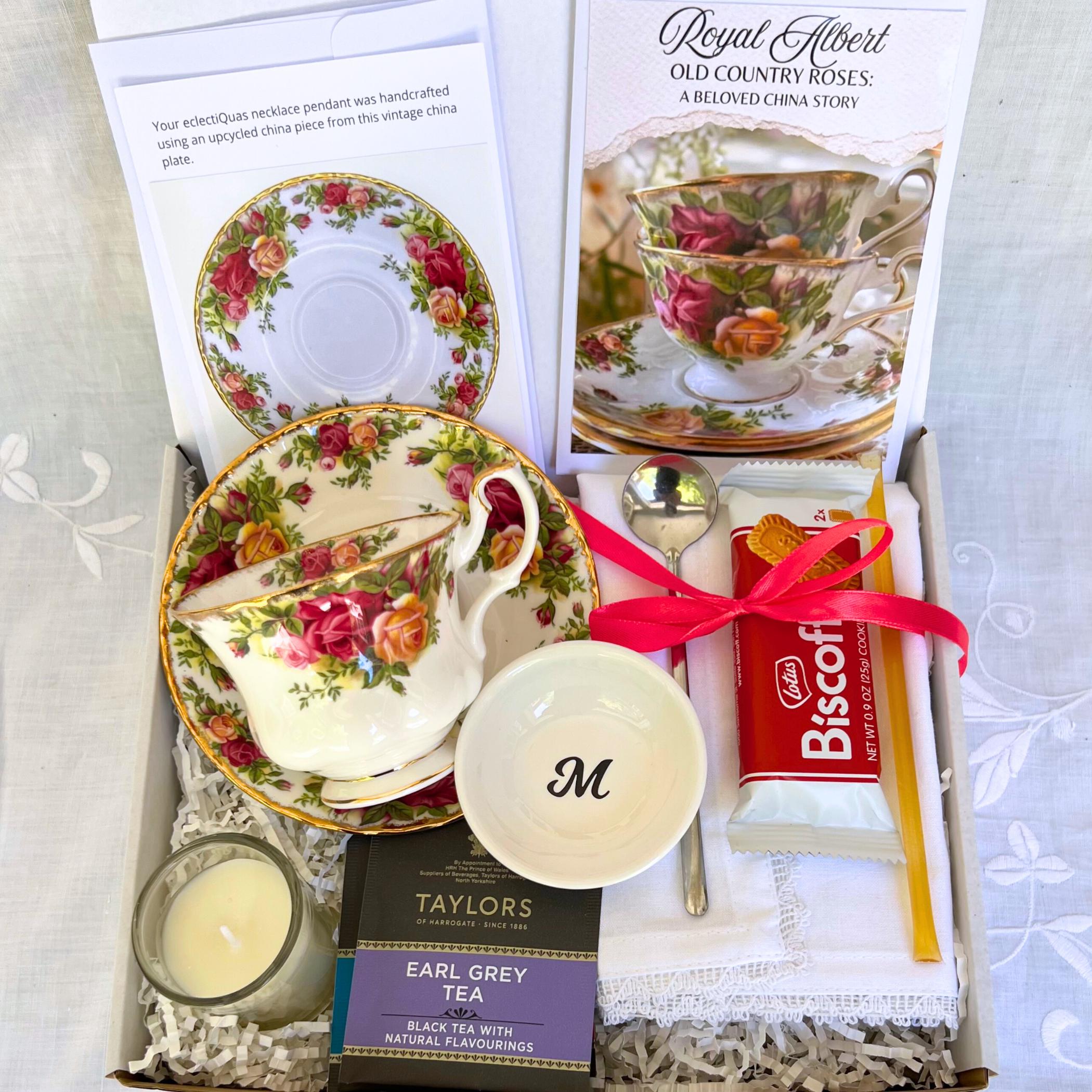 Royal Albert Old Country Roses English Tea Gift Box, Thinking of You Self Care Package for Her, Thoughtful Miss You & Sending a Hug in a Box