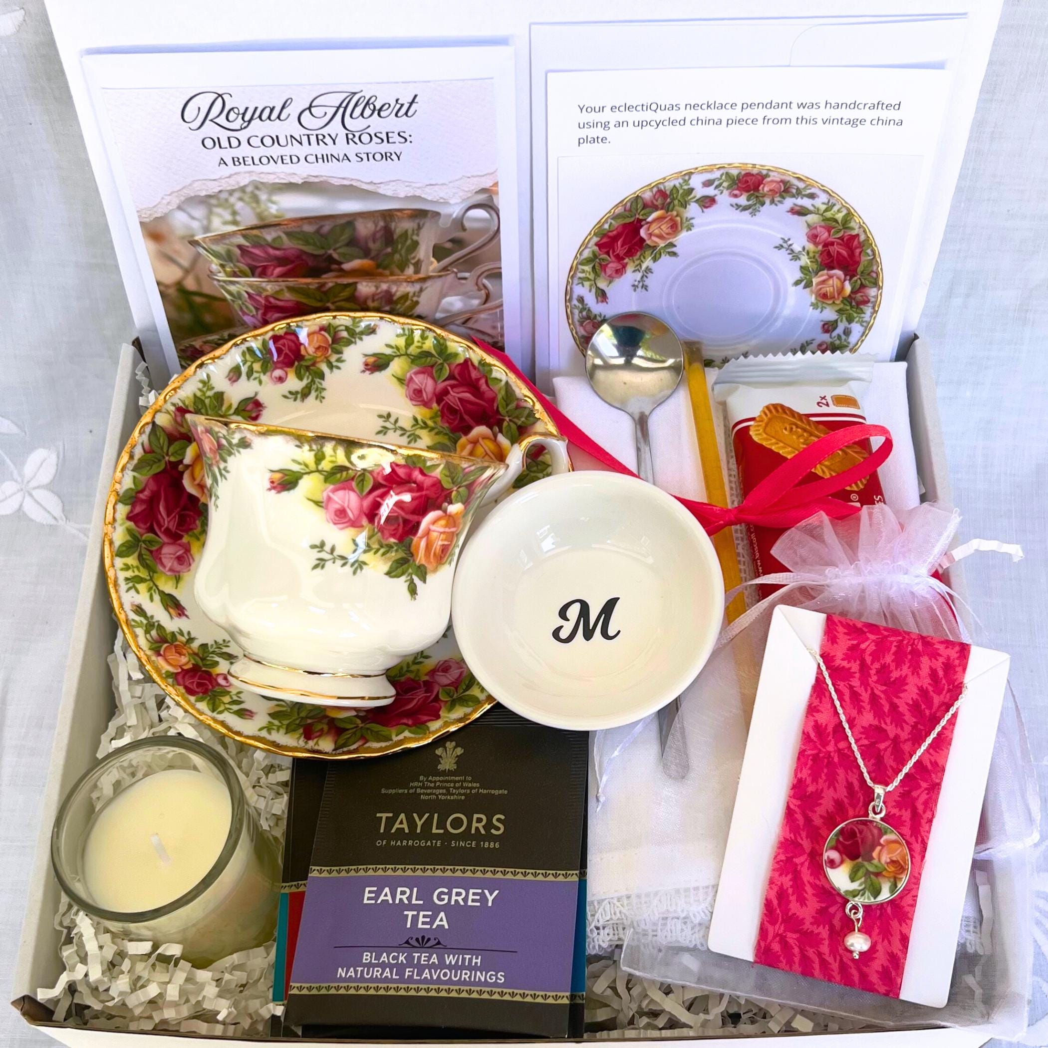 Royal Albert Old Country Roses English Tea Gift Box, Thinking of You Self Care Package for Her, Thoughtful Miss You & Sending a Hug in a Box