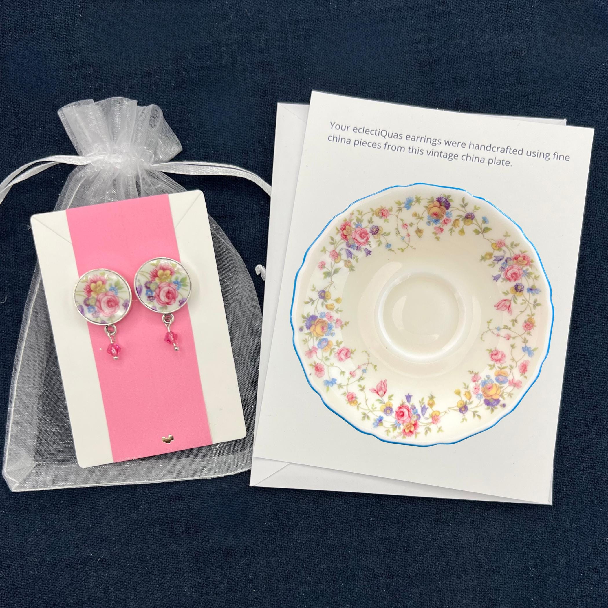 Rose Floral Stud China Earrings handmade with Upcycled Mitterteich Bavaria German China, Vintage Broken China Jewelry Birthday Gift for Her