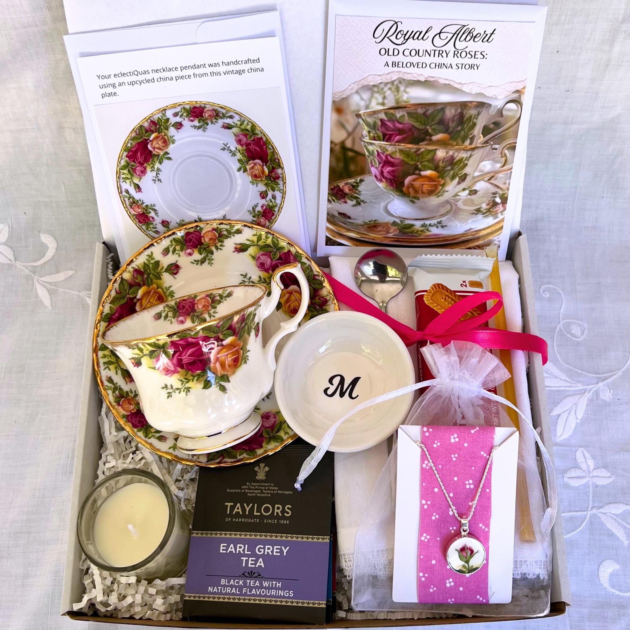 Royal Albert Old Country Roses English Tea Gift Box, Thinking of You Self Care Package for Her, Thoughtful Miss You & Sending a Hug in a Box