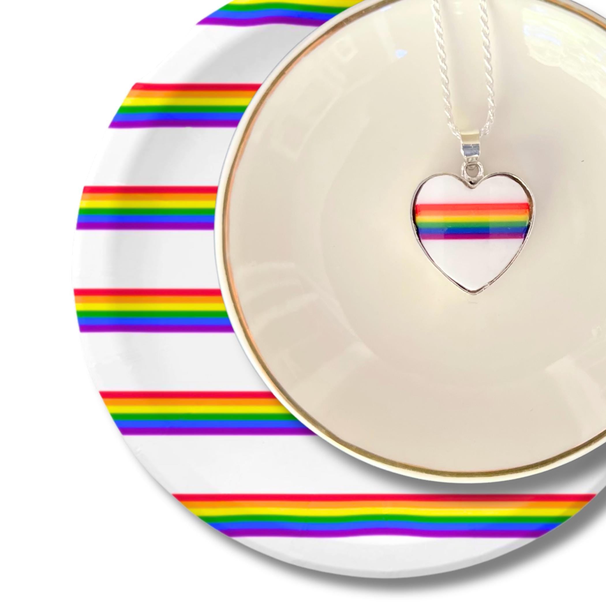 Dainty Rainbow Heart Lesbian Necklace Gift for Girlfriend, Discreet LGBTQ Ally Queer Subtle Gay Pride Jewelry handmade from Upcycled China