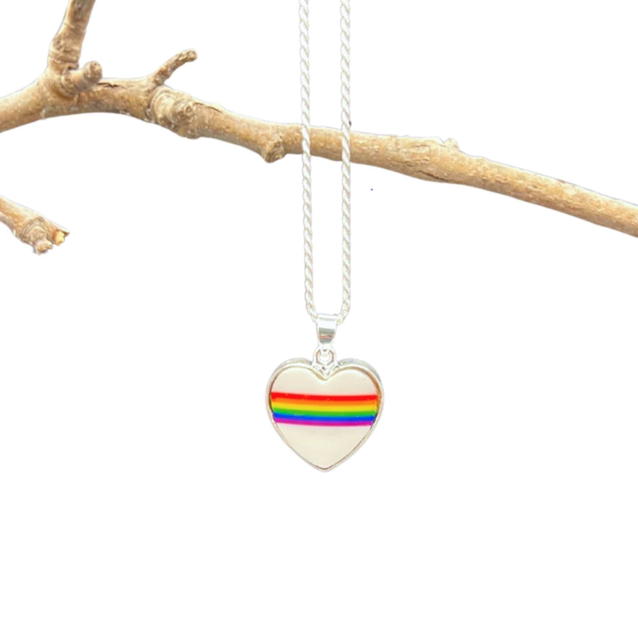 Dainty Rainbow Heart Lesbian Necklace Gift for Girlfriend, Discreet LGBTQ Ally Queer Subtle Gay Pride Jewelry handmade from Upcycled China