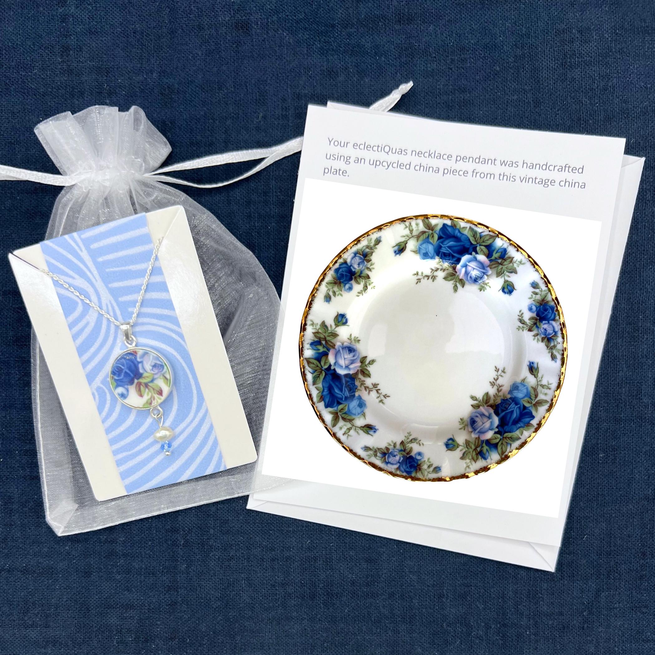 Royal Albert Moonlight Rose China Necklace, Thoughtful Porcelain Anniversary Gifts, Broken China Jewelry Vintage China Heirloom Gift for Her
