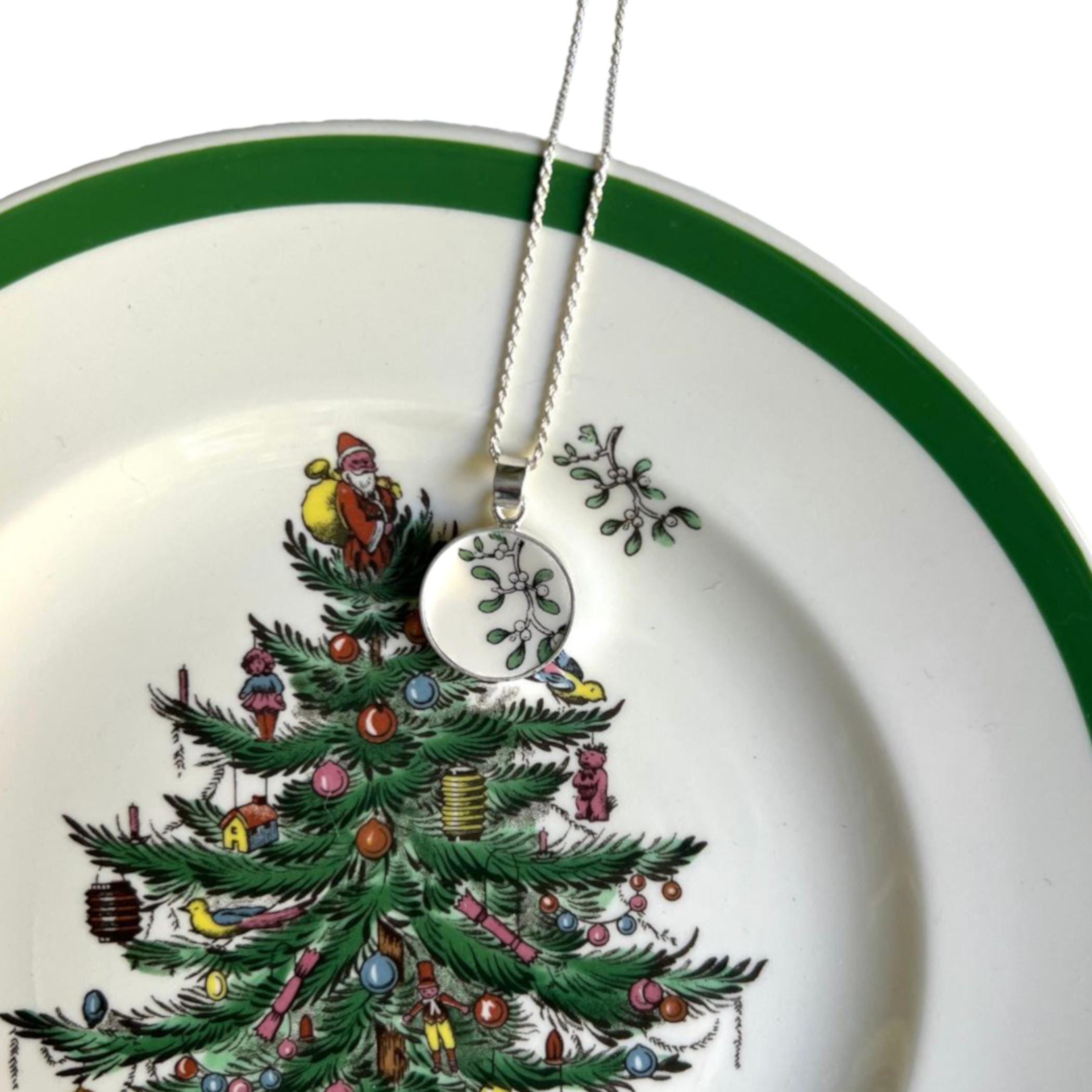 Christmas Broken China Jewelry handmade with Spode Christmas Tree & Lenox Holiday China, Nostalgic Holiday Unique Christmas Gifts for Women
