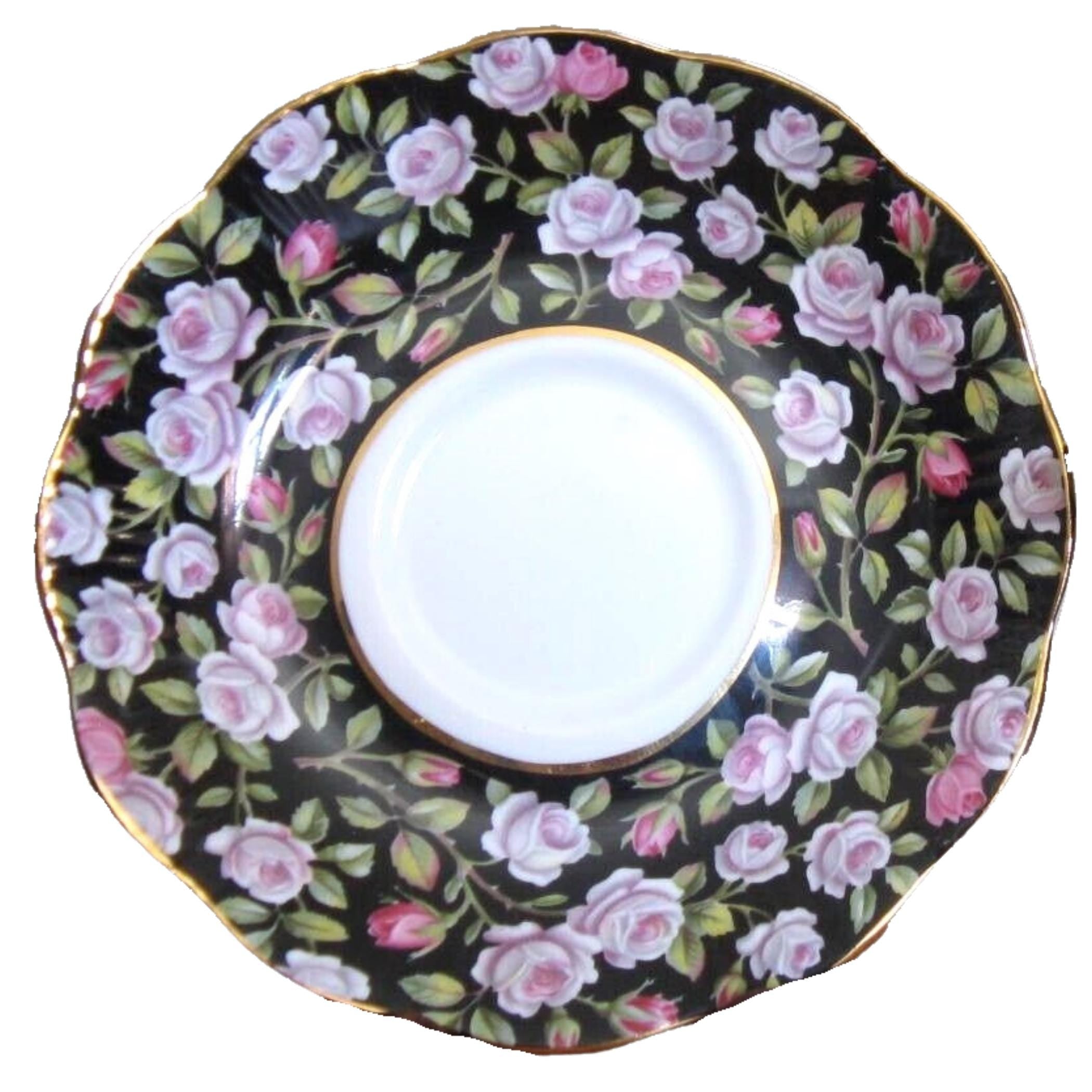 Vintage Royal Albert Alton China Necklace with Sterling Silver, Unique Christmas Gift for Her, Upcycled China Jewelry with Pink & Black Rose