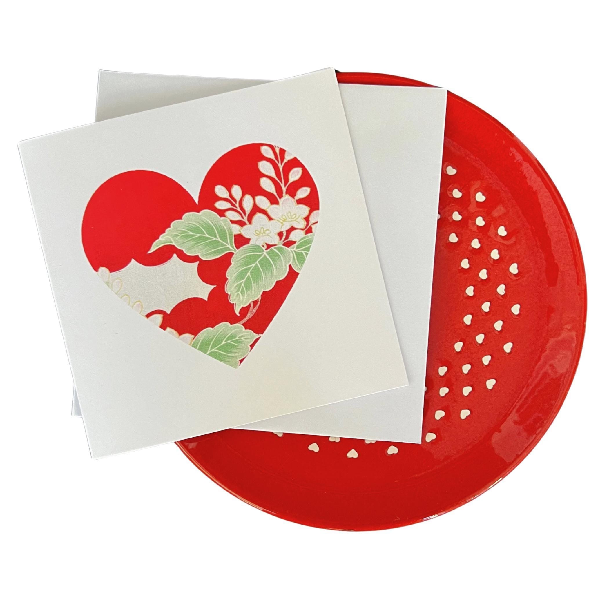 Unique Blank Valentine Card with Vintage Japanese Silk Kimono Red Heart, Traditional Japanese Greeting Cards, Galentines Day Card for Women