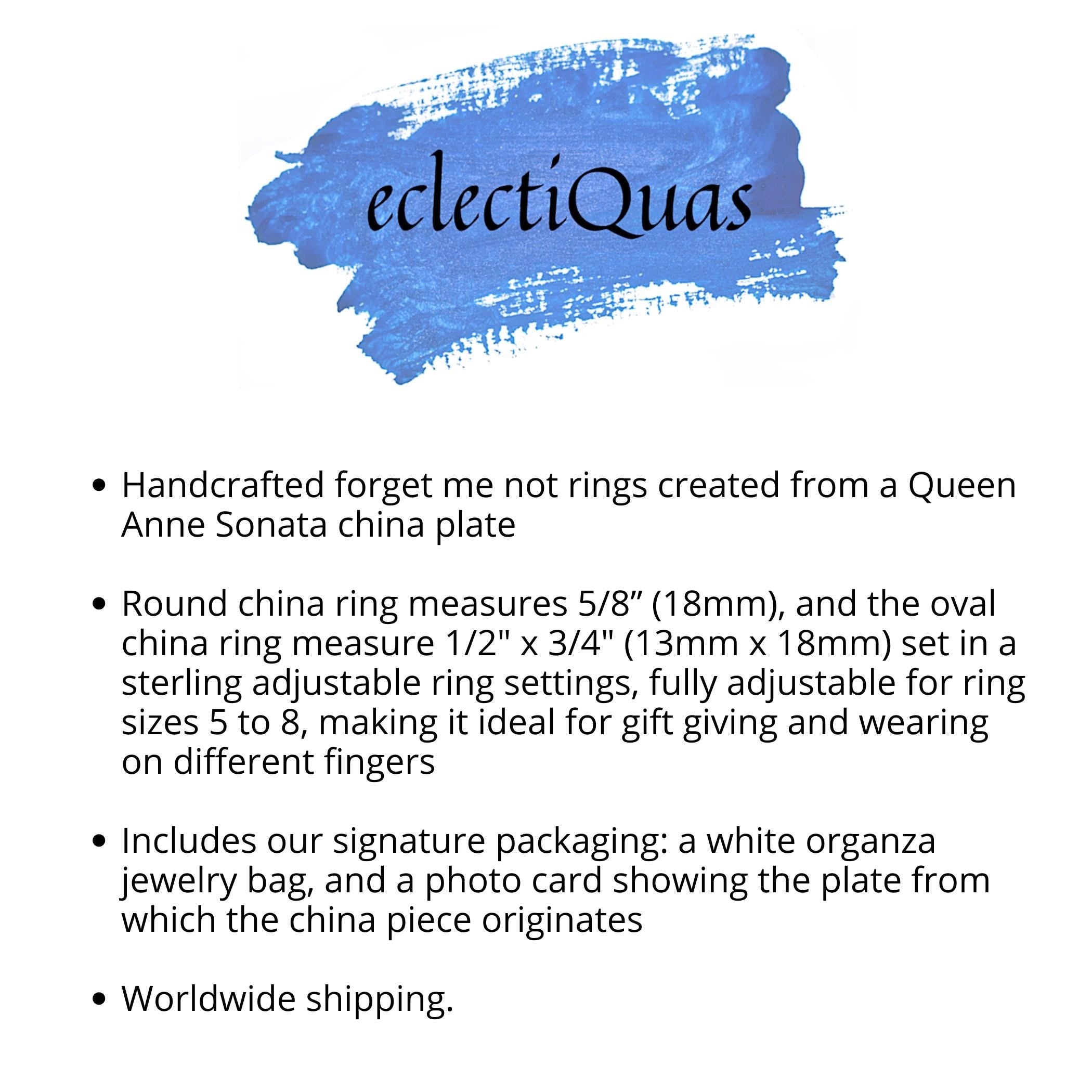 Sterling Silver Forget Me Not Ring handmade from Upcycled Vintage China, Blue Flower Broken China Jewelry Meaningful Valentines Day Gift