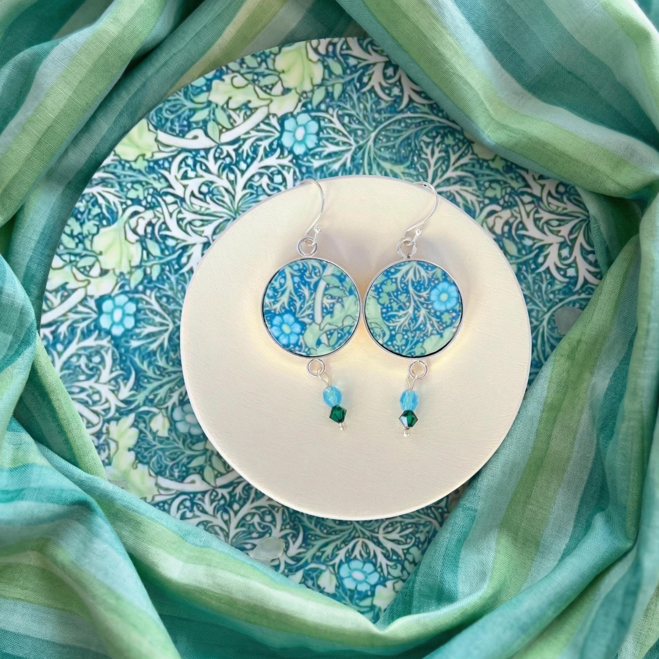 Elegant Bijoux Art Nouveau China Earrings handmade William Morris Botanical Ceramic