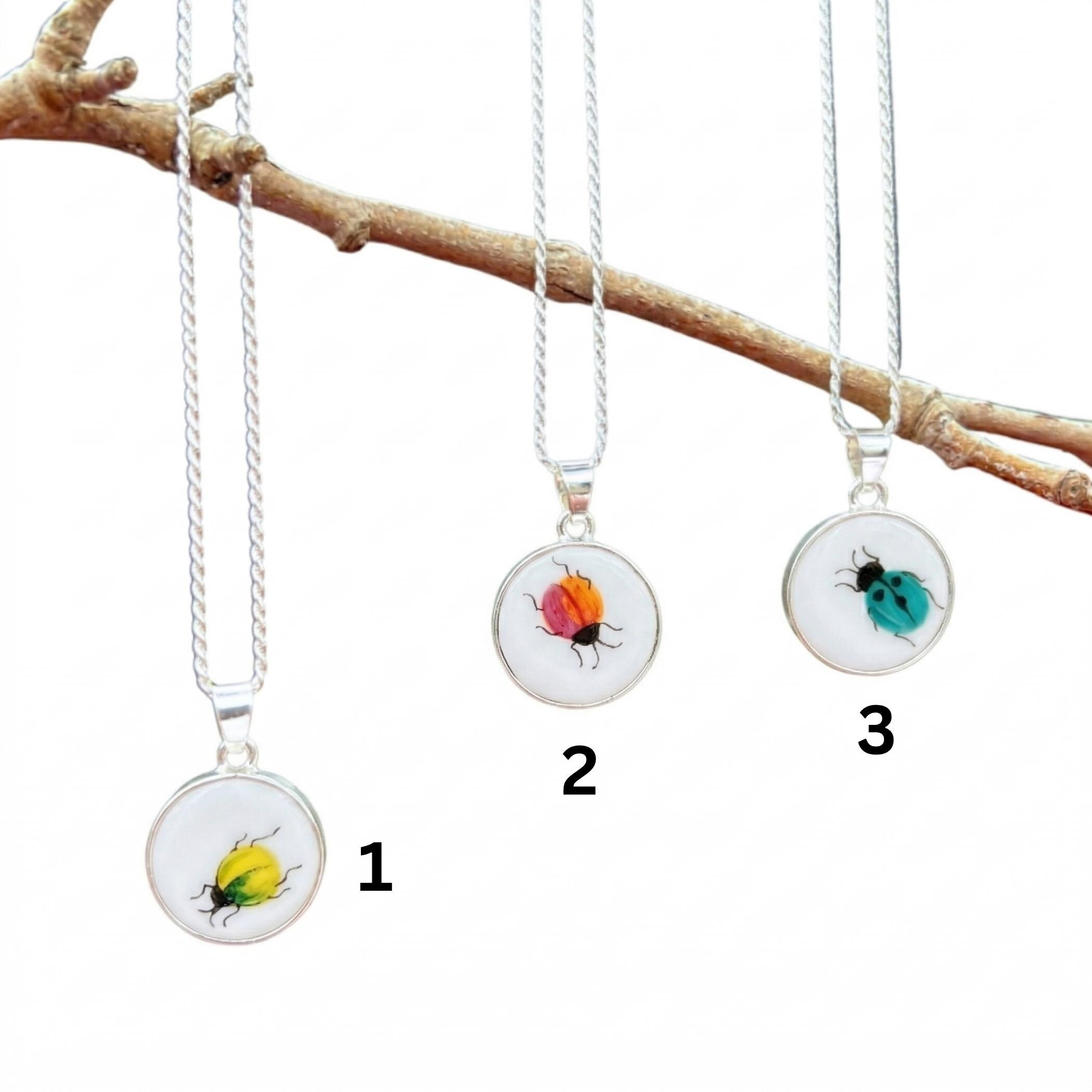 Ladybug Pendant China Necklaces handmade with Upcycled China & Sterling Silver, Dainty Porcelain Jewelry Gift for Garden Lover and Gardeners