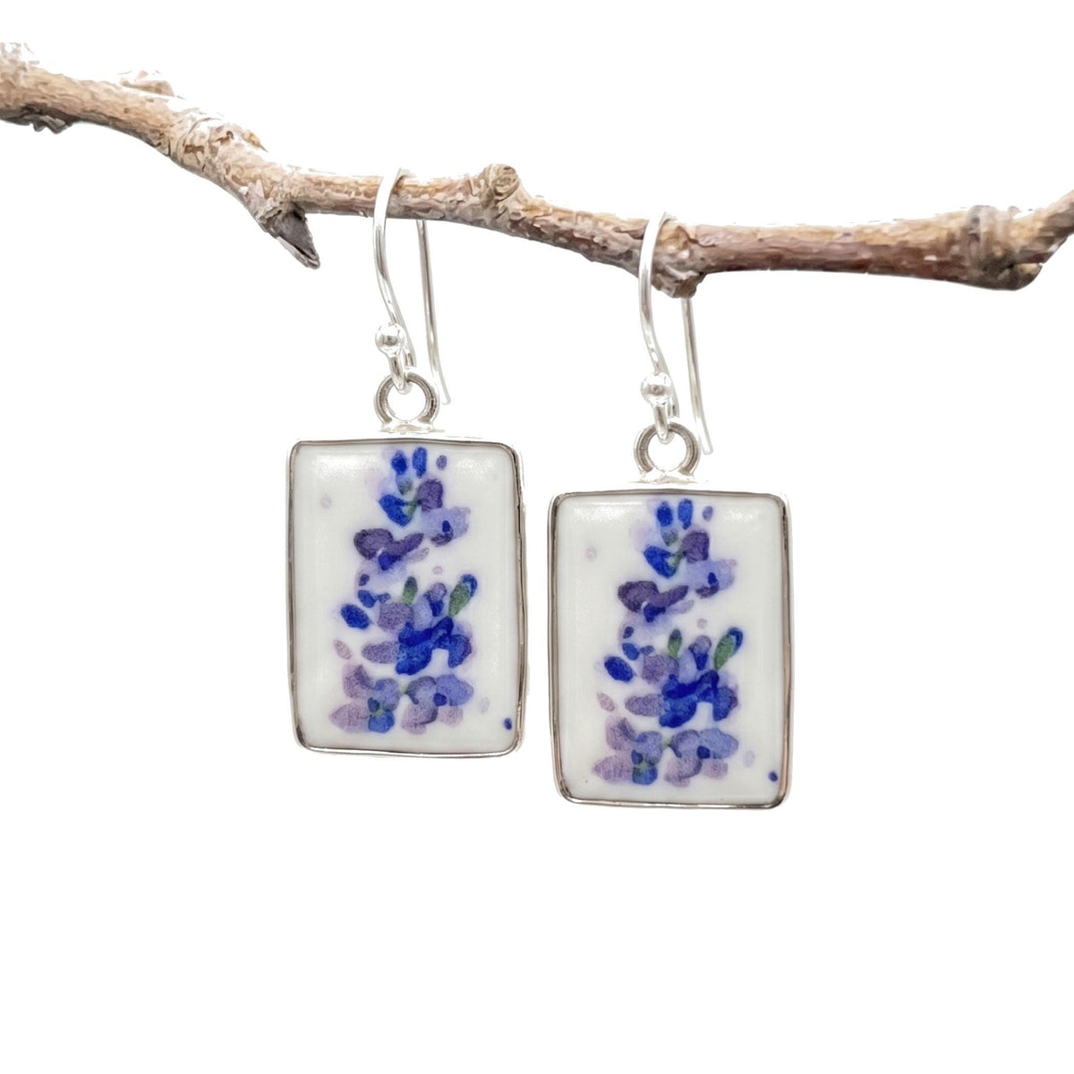French Lavender Blossom China Earrings handmade with Upcycled Porcelain