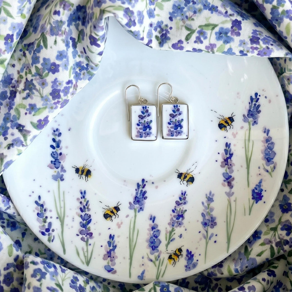 French Lavender Blossom China Earrings handmade with Upcycled Porcelain