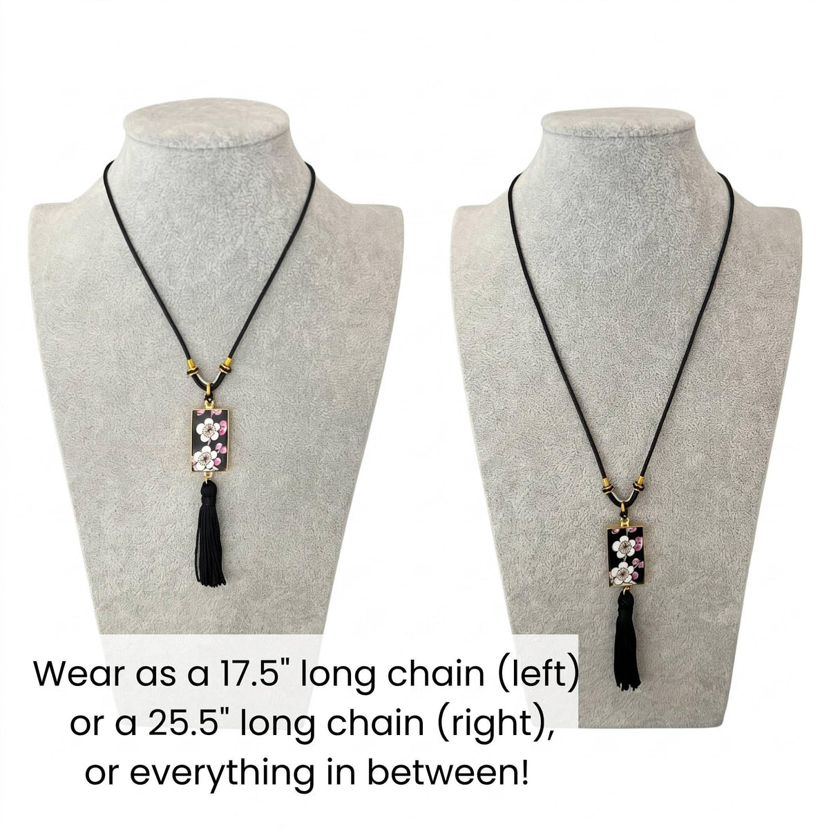 Upcycled Porcelain Earrings & Pendant with Long Tassel Necklace, Asian Inspired Statement Vintage Eclectic Jewelry Set, Autumn Birthday Gift