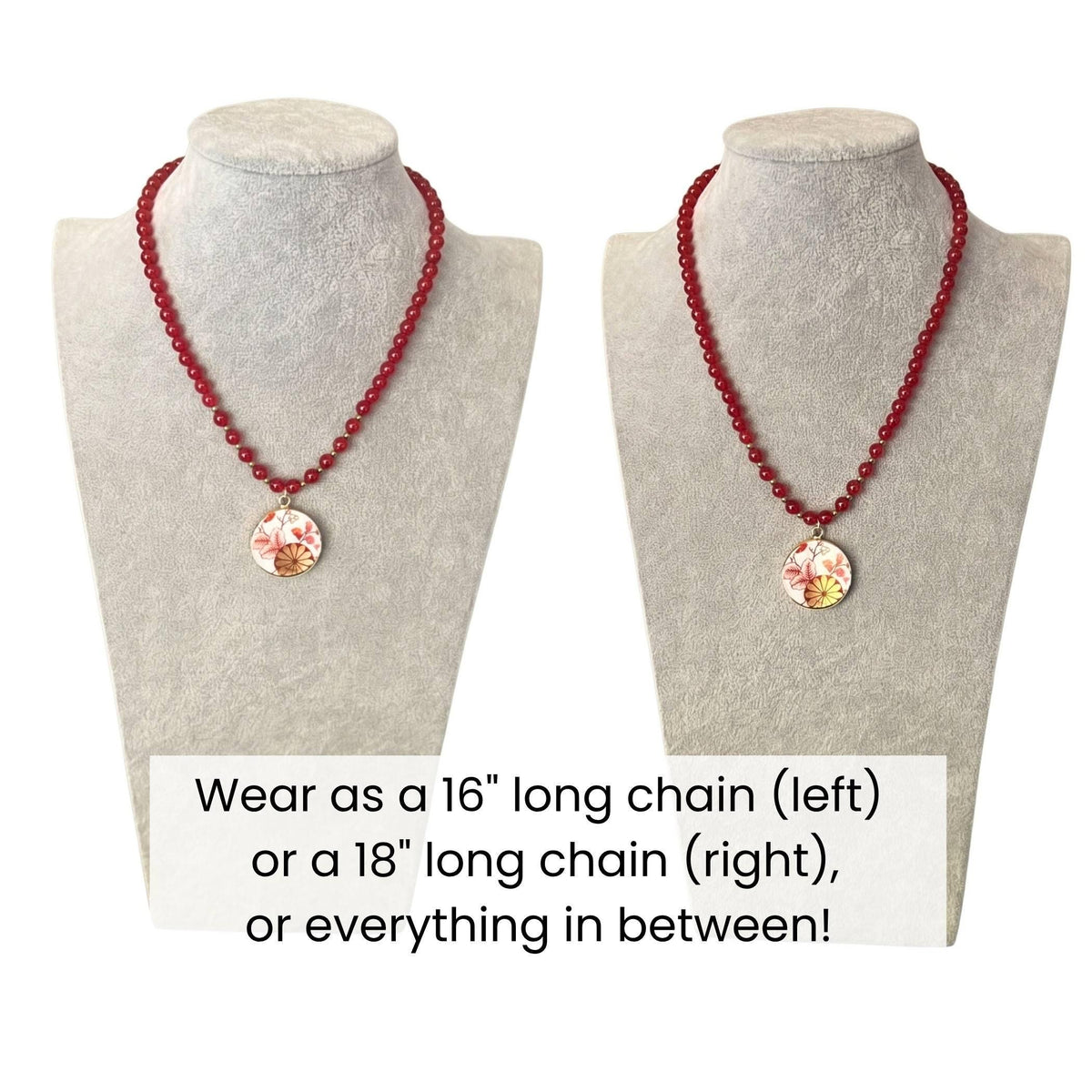 Autumn Gold Floral Porcelain Pendant with Carnelian Necklace, Bold Flower Statement Upcycled Porcelain Jewelry Fall Birthday Gift for Women