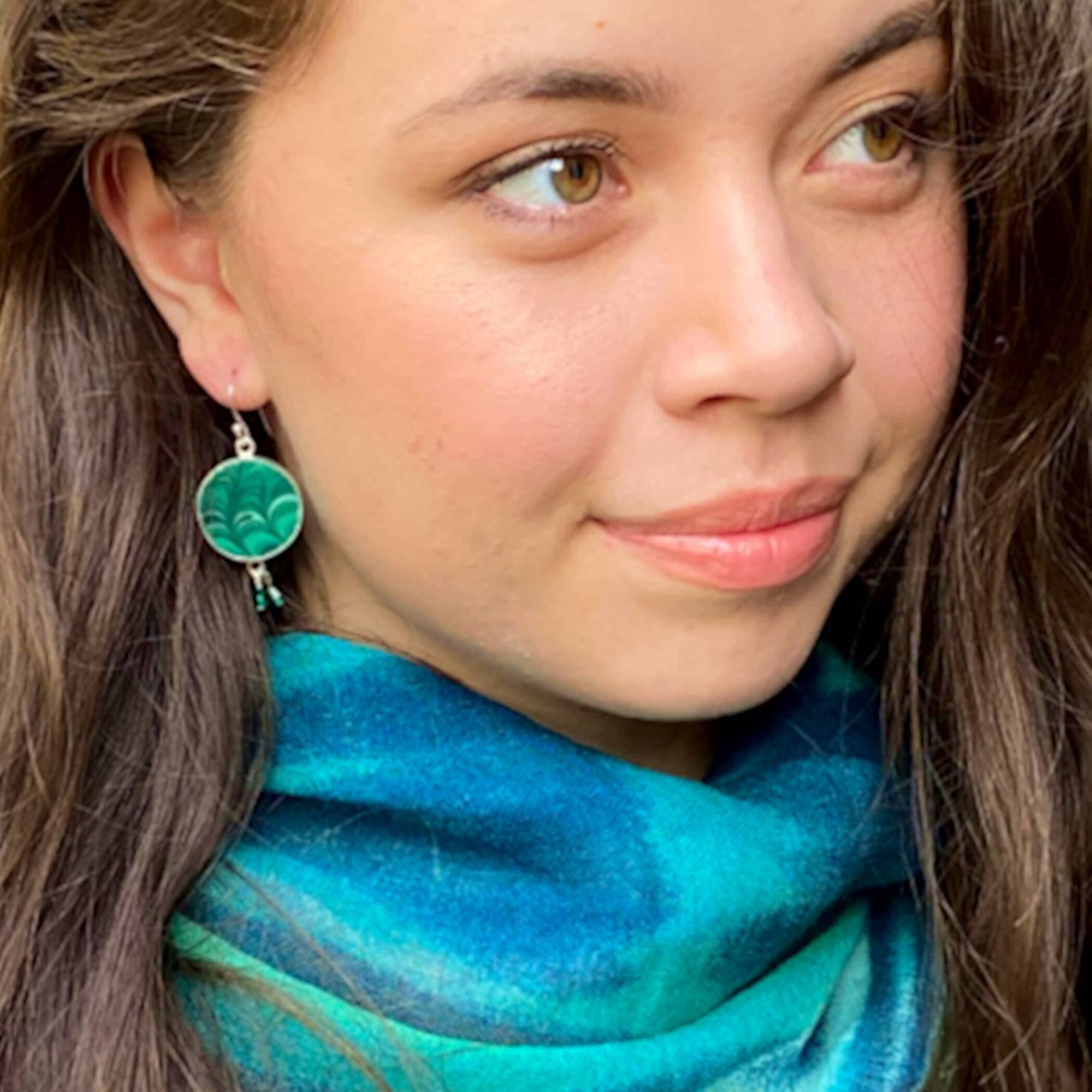 Christmas Broken China Jewelry of Deep Emerald Green Porcelain Earrings, Art Deco Marble Broken China Earring Gift For Her Winter Birthday