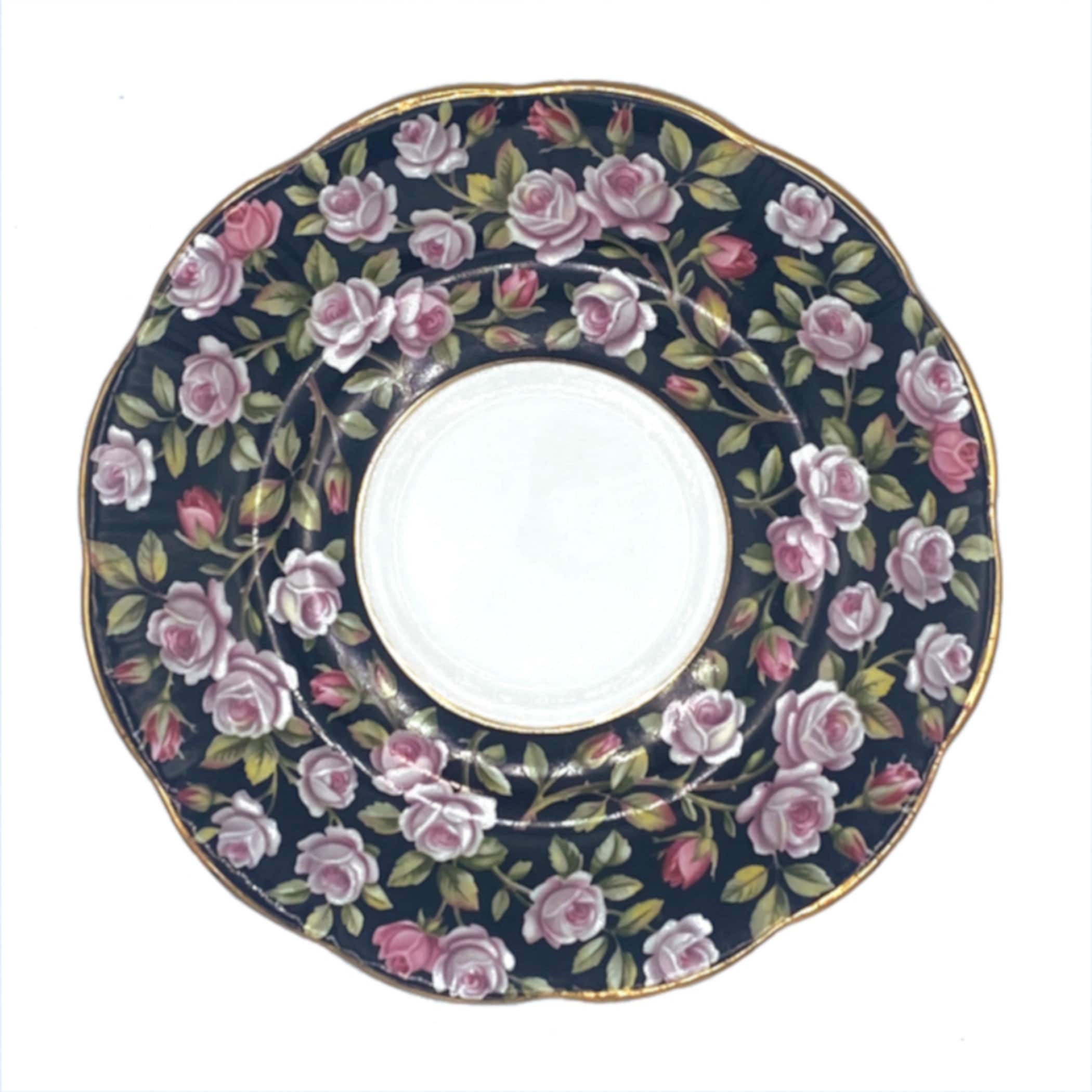 Romantic Victorian Choker Necklace with Black Velvet & Upcycled Porcelain Rose Statement Pendant, Vintage Style Regency Jewelry Gift For Her