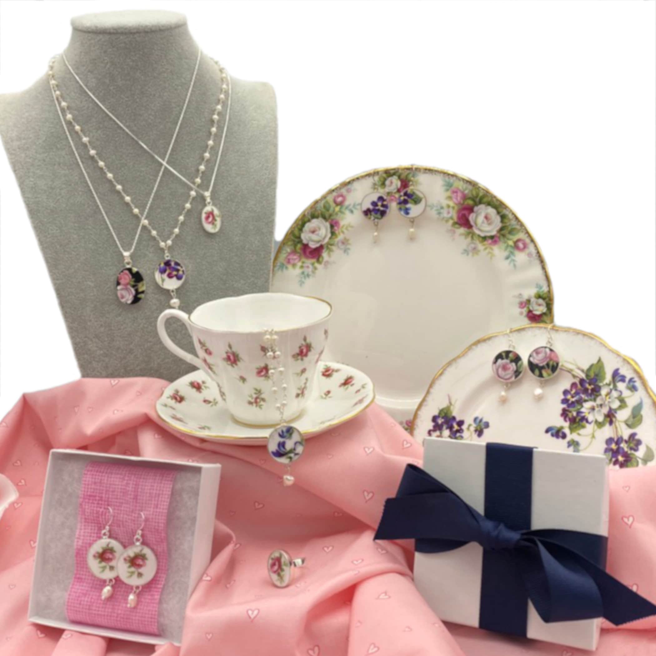 Romantic Victorian Choker Necklace with Black Velvet & Upcycled Porcelain Rose Statement Pendant, Vintage Style Regency Jewelry Gift For Her